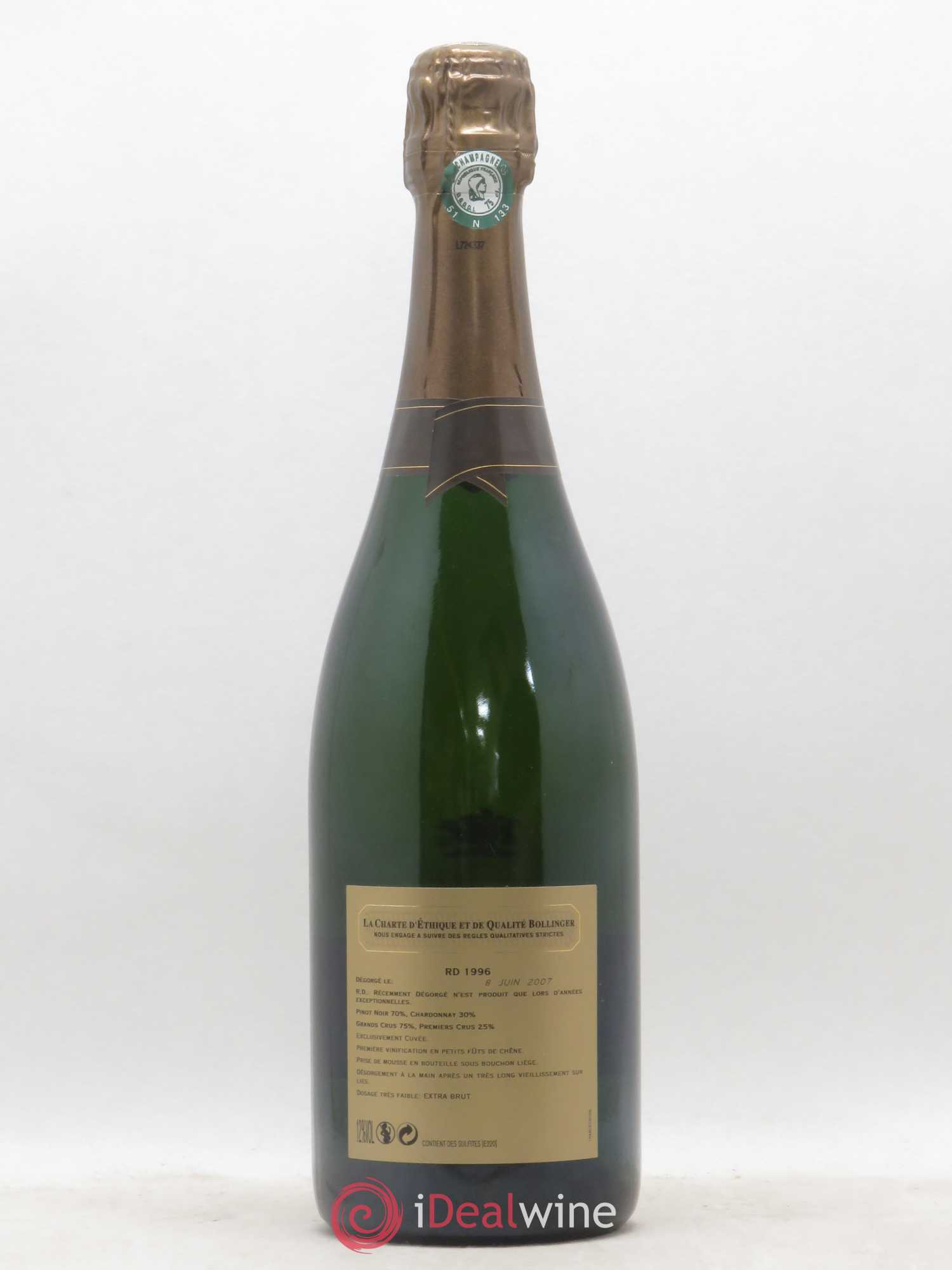 R.D. Extra-Brut Bollinger 1996 - Lotto di 1 bottiglia - 1