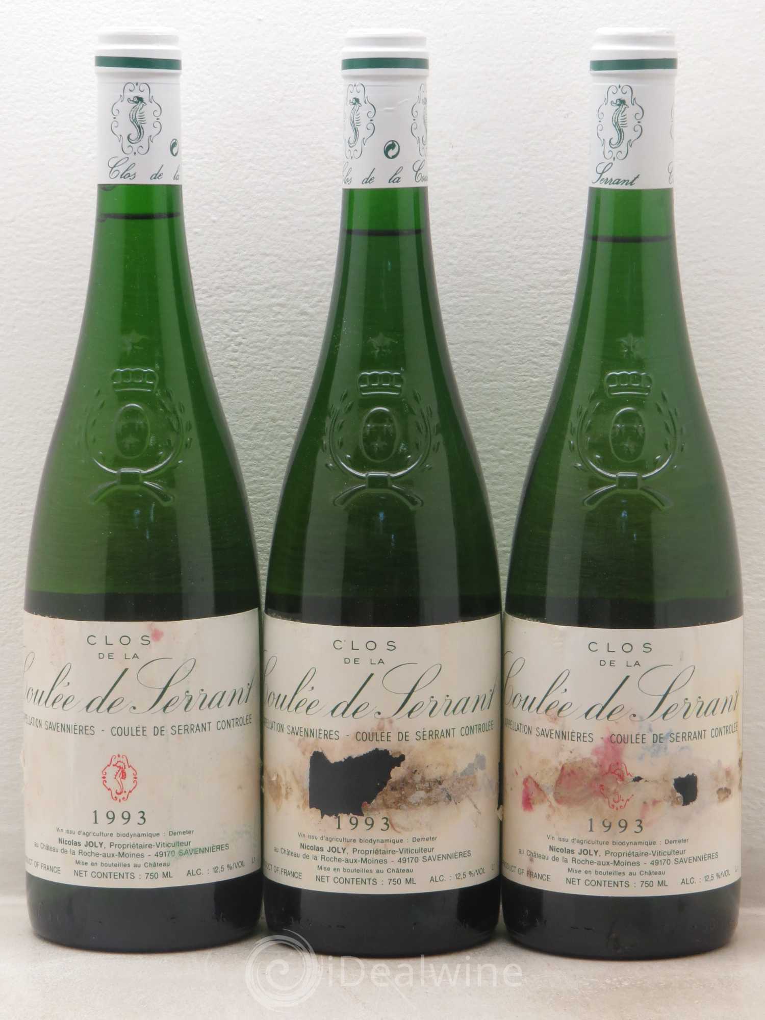 Savennières Clos de la Coulée de Serrant Vignobles de la Coulée de Serrant - Nicolas Joly 1993 - Lot de 3 bouteilles - 0