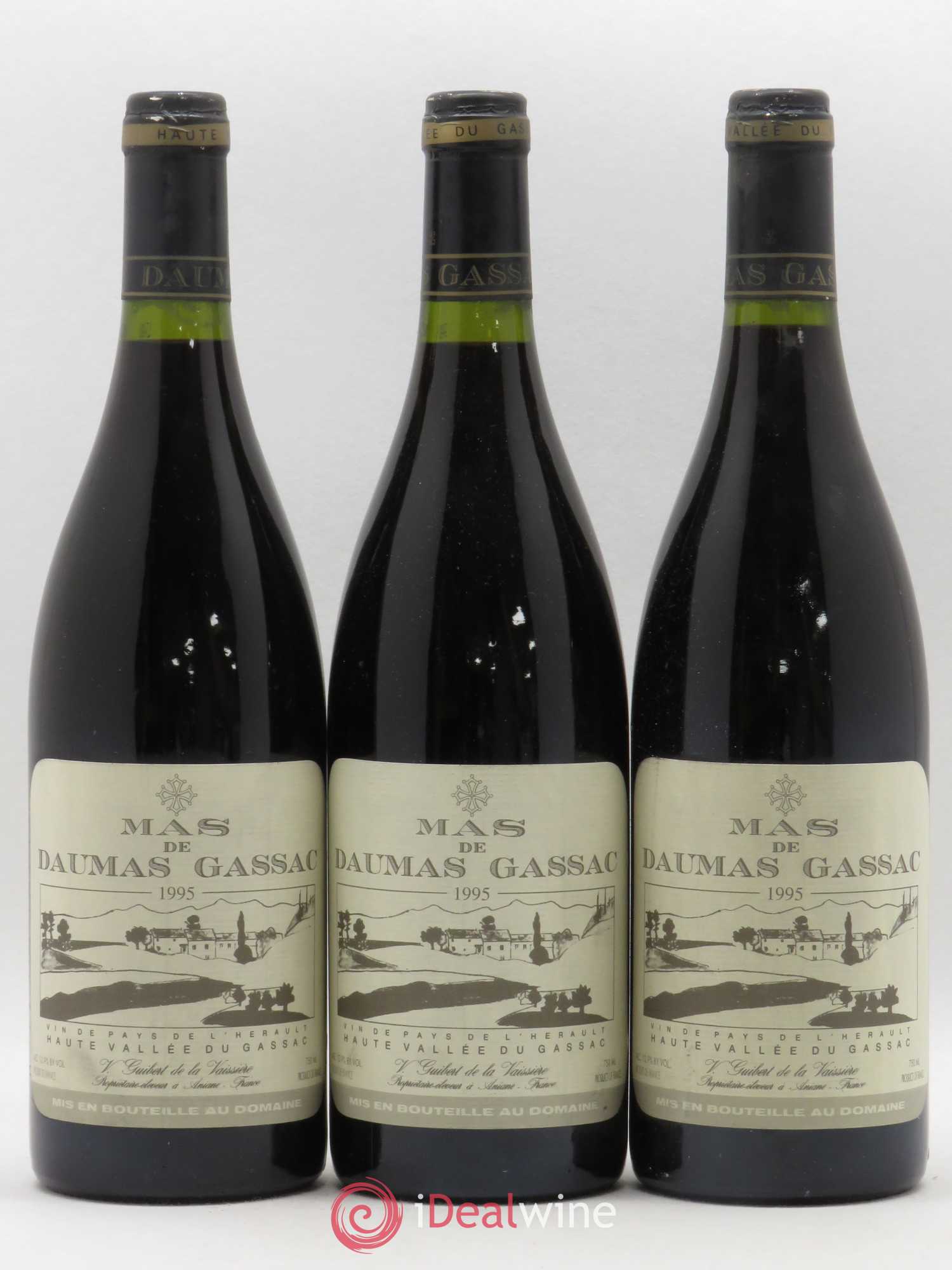 Saint-Guilhem-le-Désert - Cité d'Aniane Mas Daumas Gassac Famille Guibert de La Vaissière 1995 - Lot de 3 bouteilles - 0