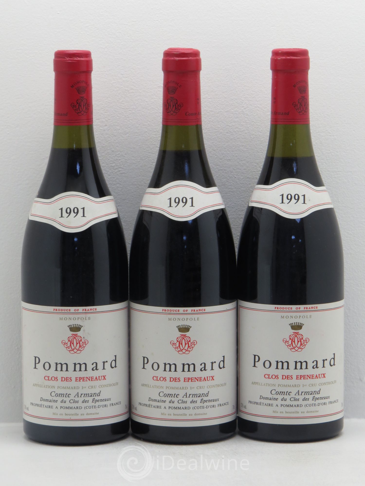 Pommard 1er Cru Clos des Epeneaux Comte Armand 1991 - Lot de 3 bouteilles - 0