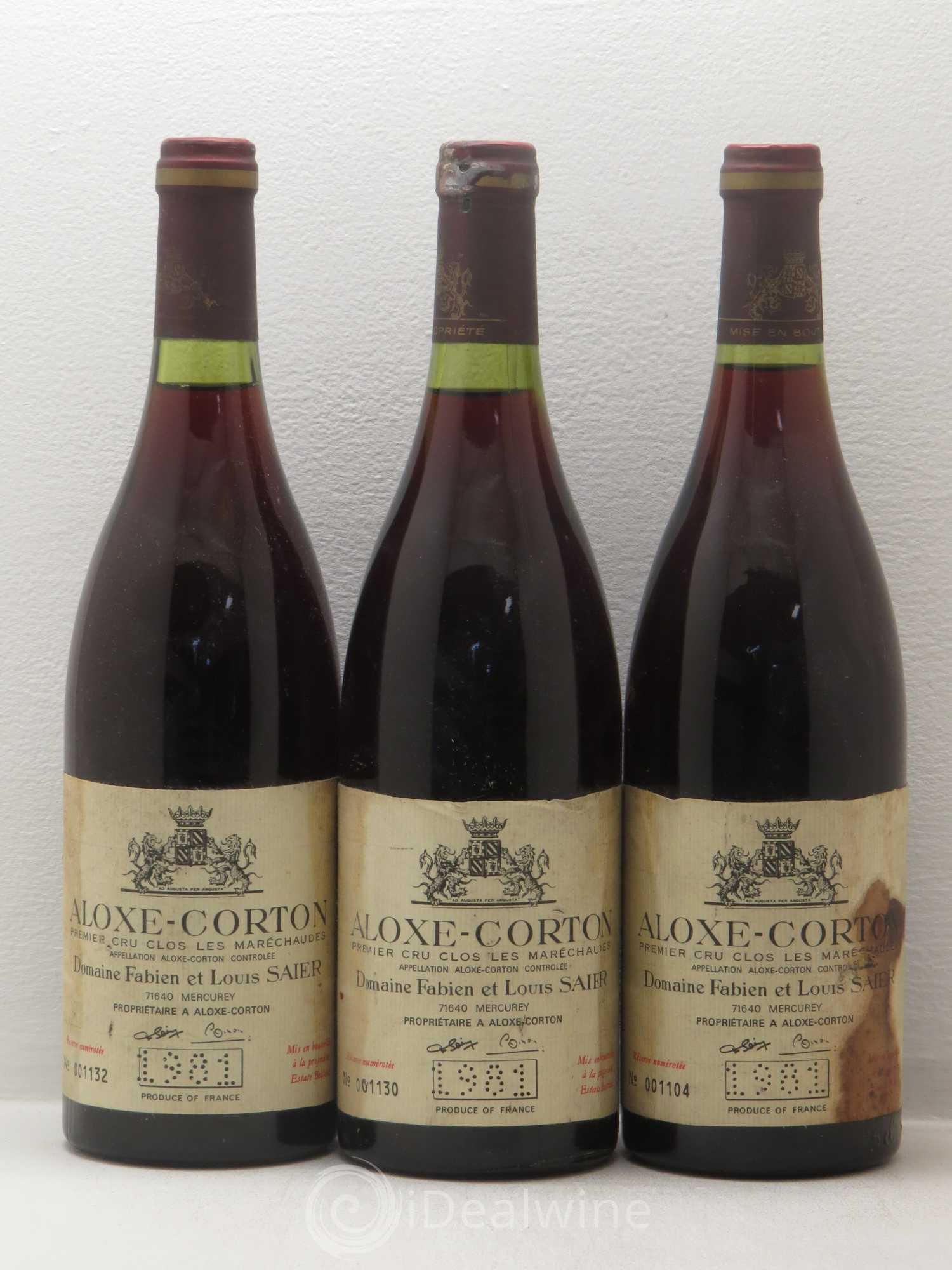 Aloxe-Corton 1er Cru Clos Des Marechaudes domaine et Fabien et Louis Saier 1981 - Posten von 3 Flaschen - 0