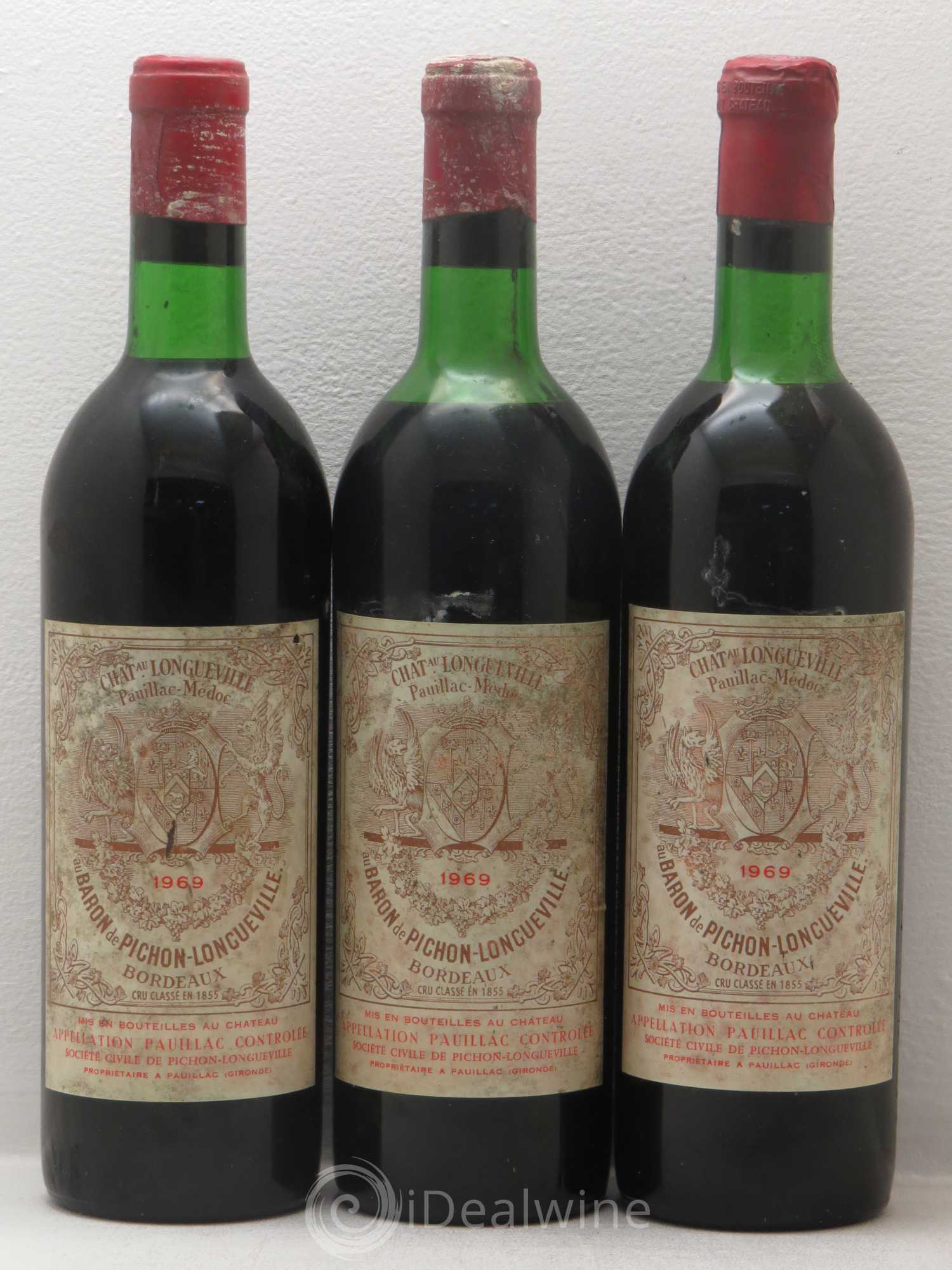 Pichon Longueville Baron 2ème Grand Cru Classé 1969 - Lot de 3 bouteilles - 0