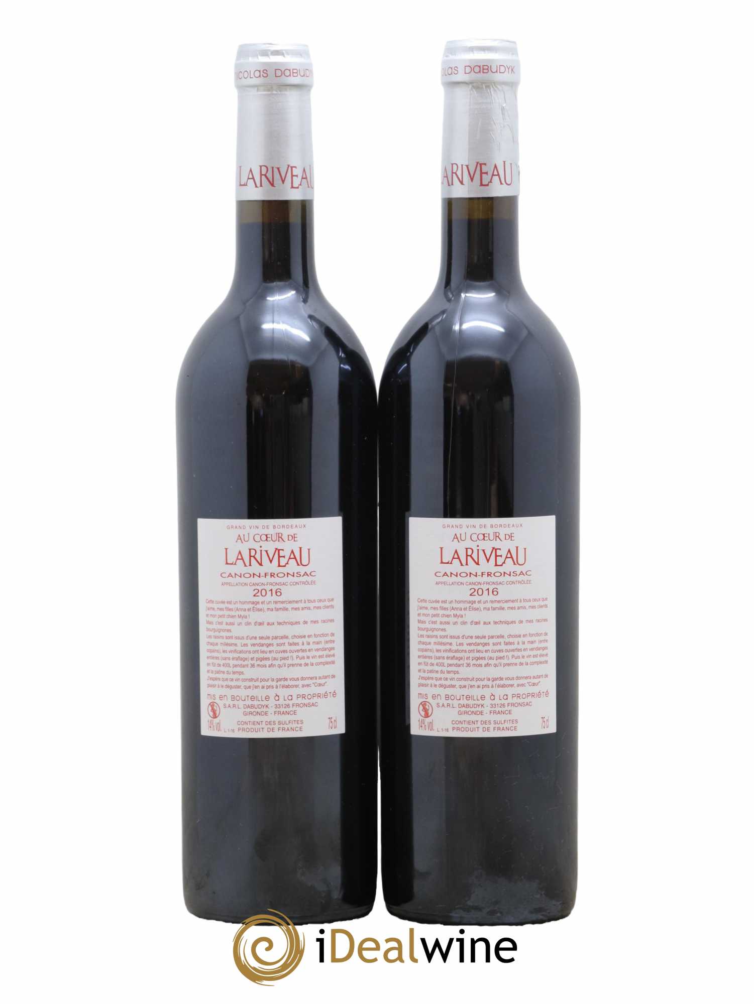 Canon-Fronsac Au Coeur De Lariveau Nicolas Dabudyk 2016 - Lot de 2 bouteilles - 1