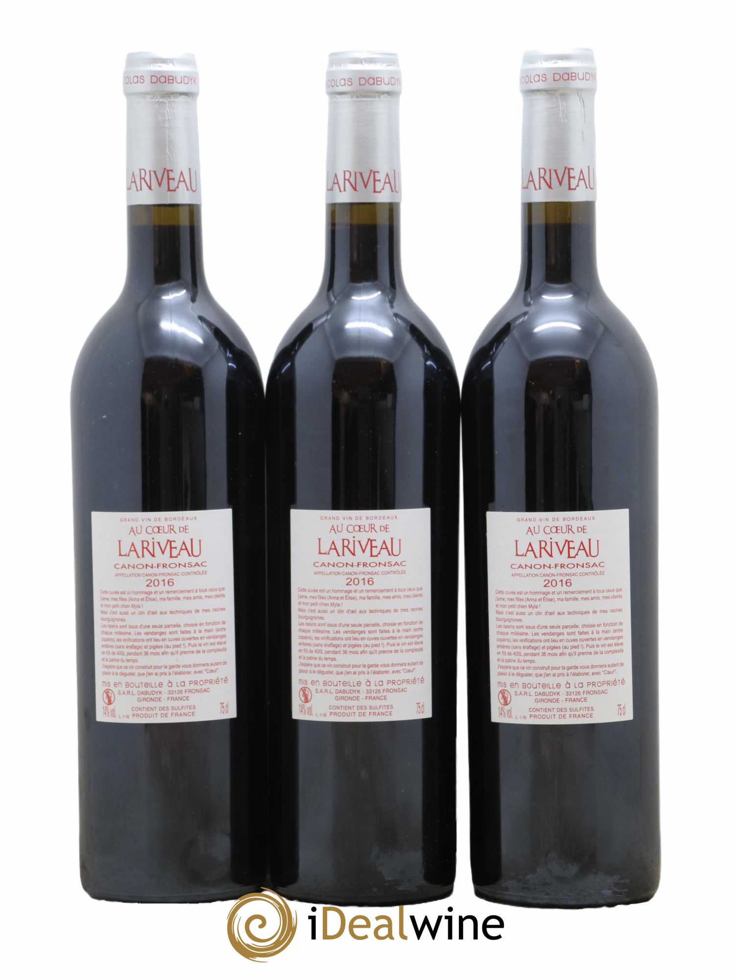 Canon-Fronsac Au Coeur De Lariveau Château Lariveau 2016 - Lot de 3 bouteilles - 1