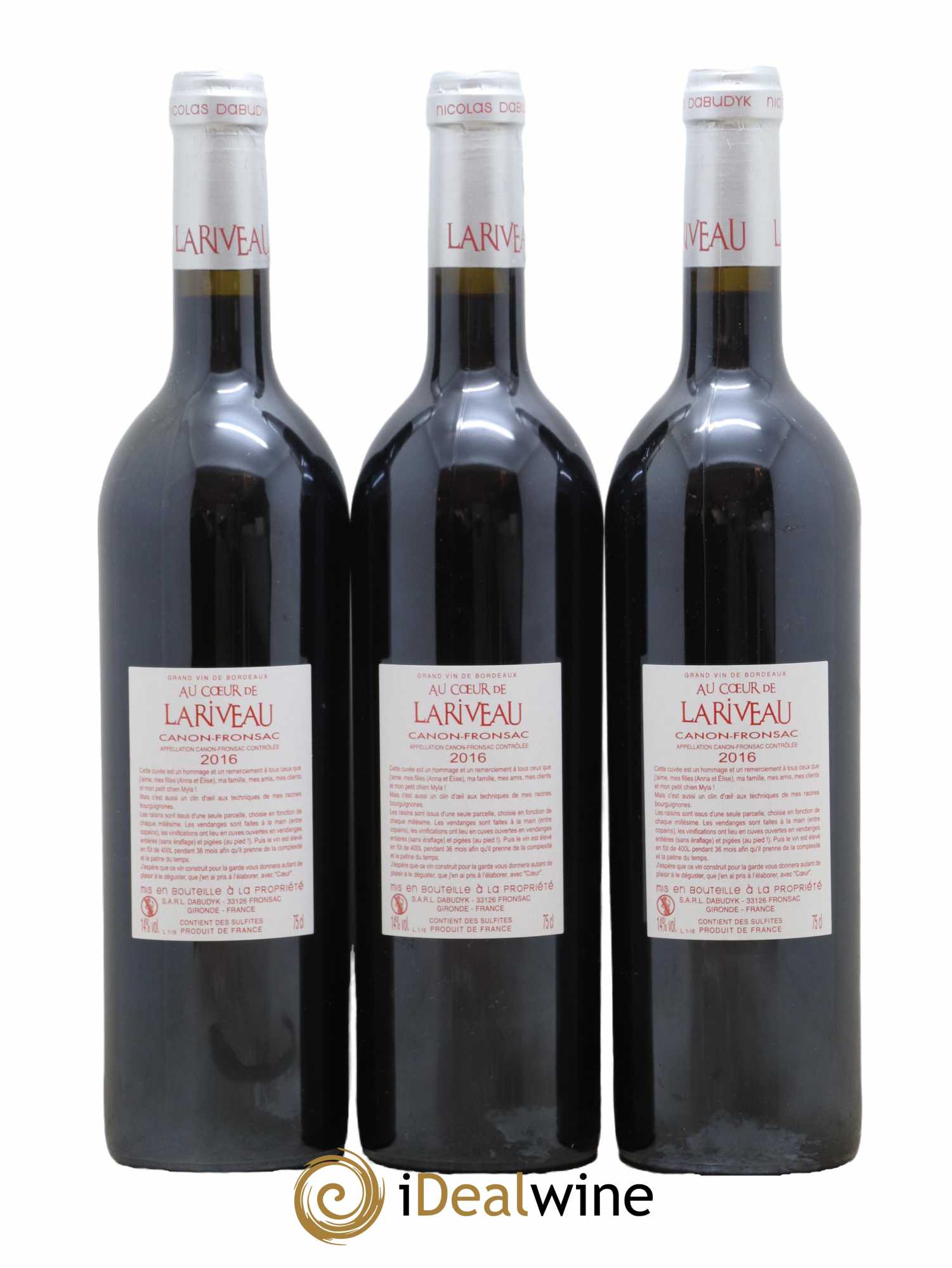 Canon-Fronsac Au Coeur De Lariveau Château Lariveau 2016 - Lot de 3 bouteilles - 1