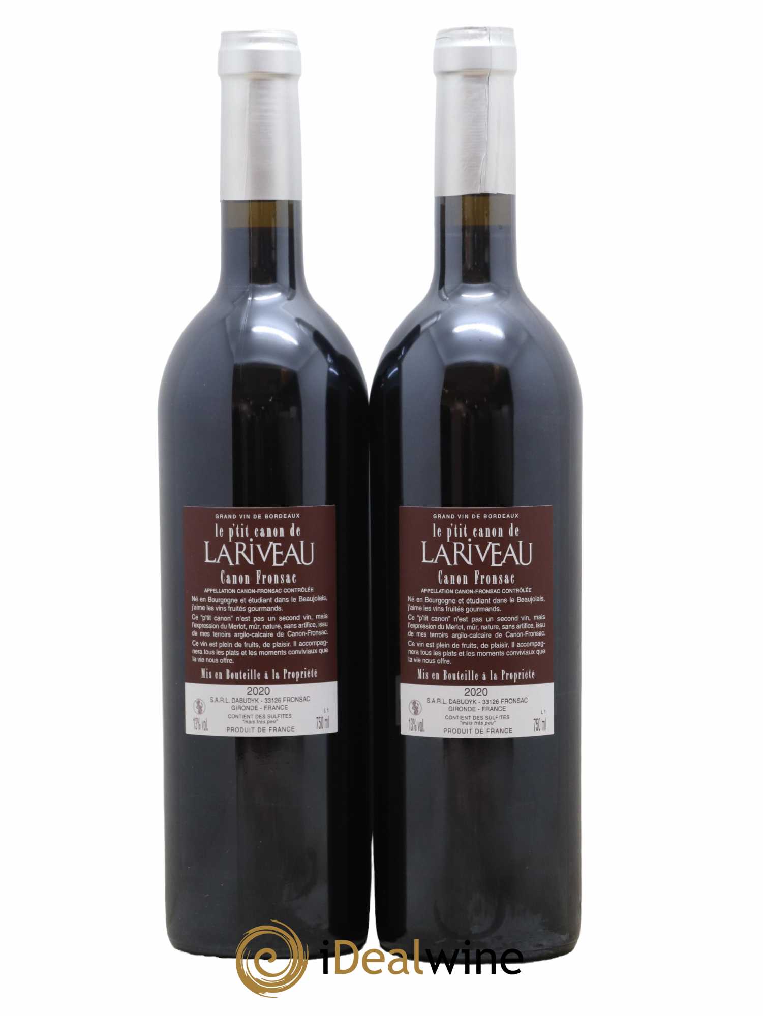 Canon-Fronsac Le P'tit Canon De Lariveau Château Lariveau 2020 - Lotto di 2 bottiglie - 1