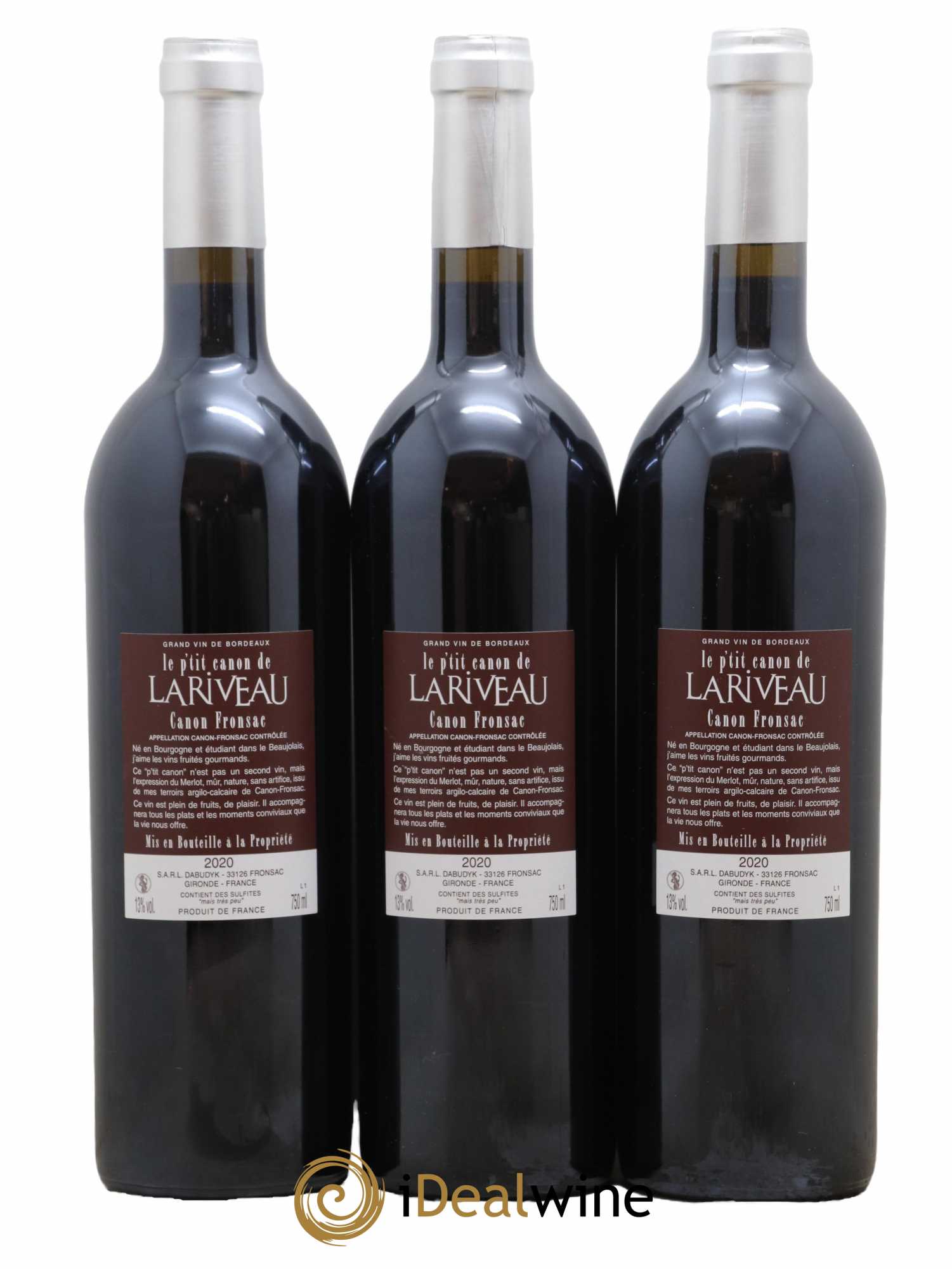 Canon-Fronsac Le P'tit Canon De Lariveau Château Lariveau 2020 - Lot de 3 bouteilles - 1