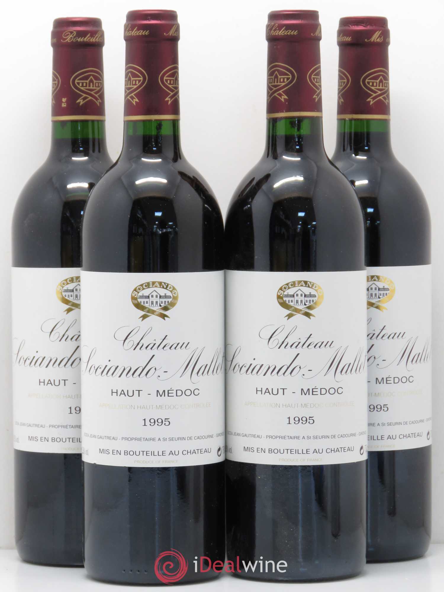 Château Sociando Mallet 1995 - Lot de 4 bouteilles - 0