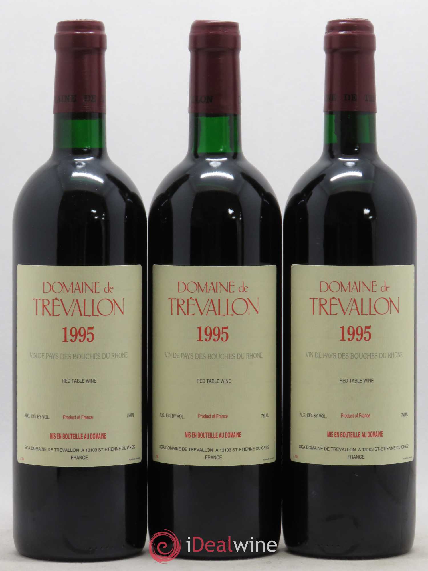 VDP Bouches du Rhône Trévallon (Domaine de) Eloi Dürrbach 1995 - Lot de 3 bouteilles - 0