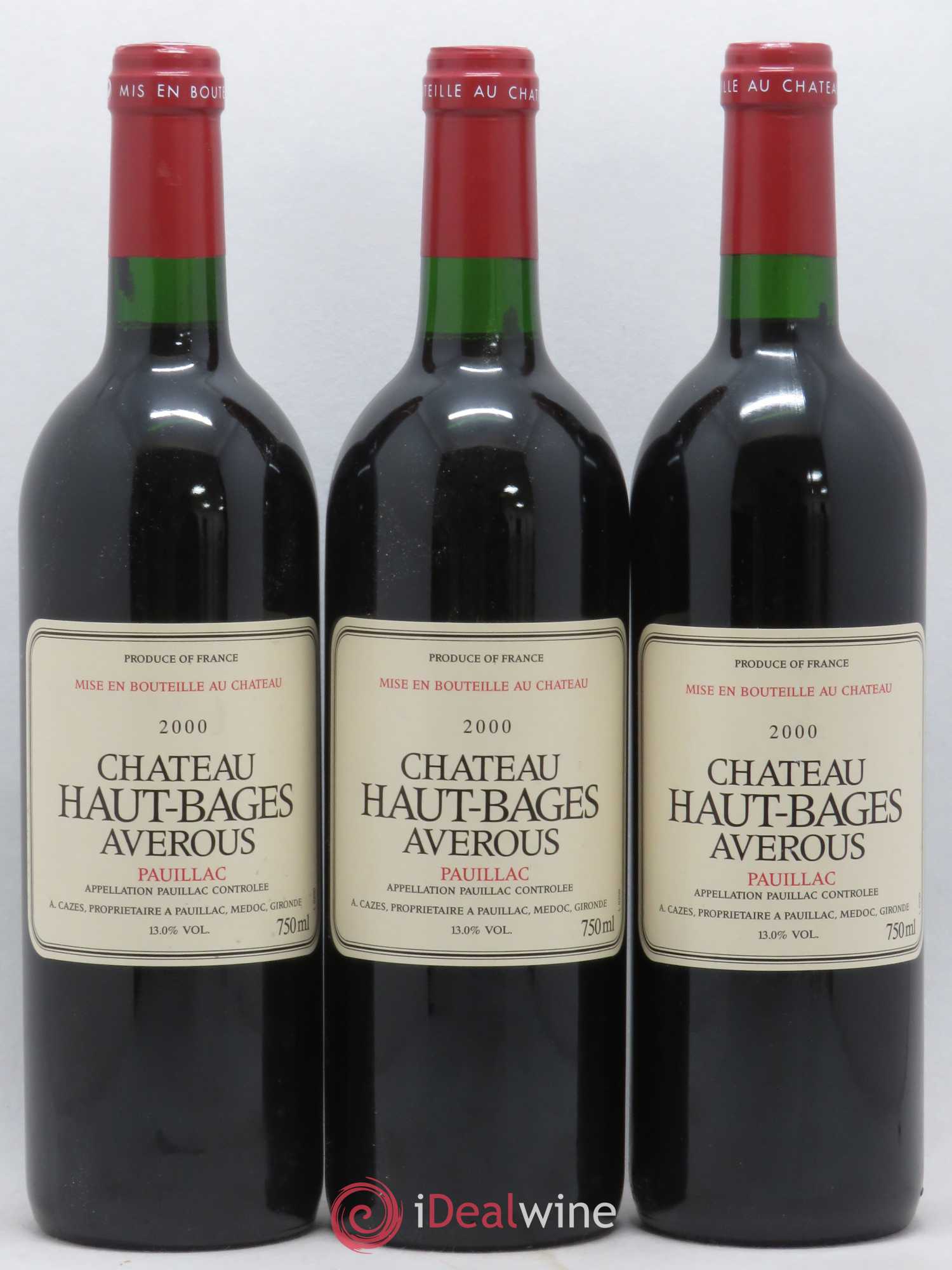 Château Haut Bages Averous Cru Bourgeois 2000 - Lot de 3 bouteilles - 0
