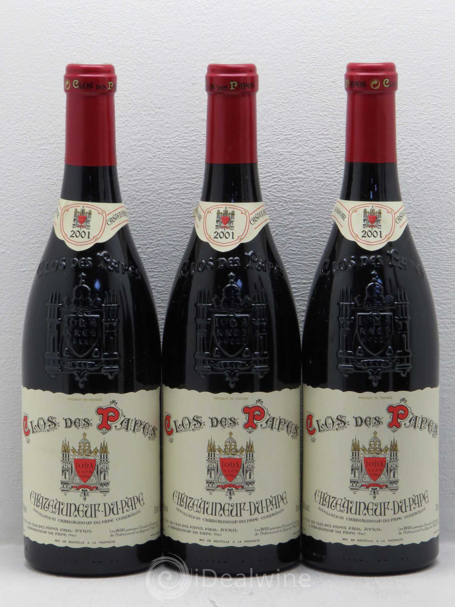 Châteauneuf-du-Pape Clos des Papes - Paul Avril 2001 - Lot de 3 bouteilles - 0