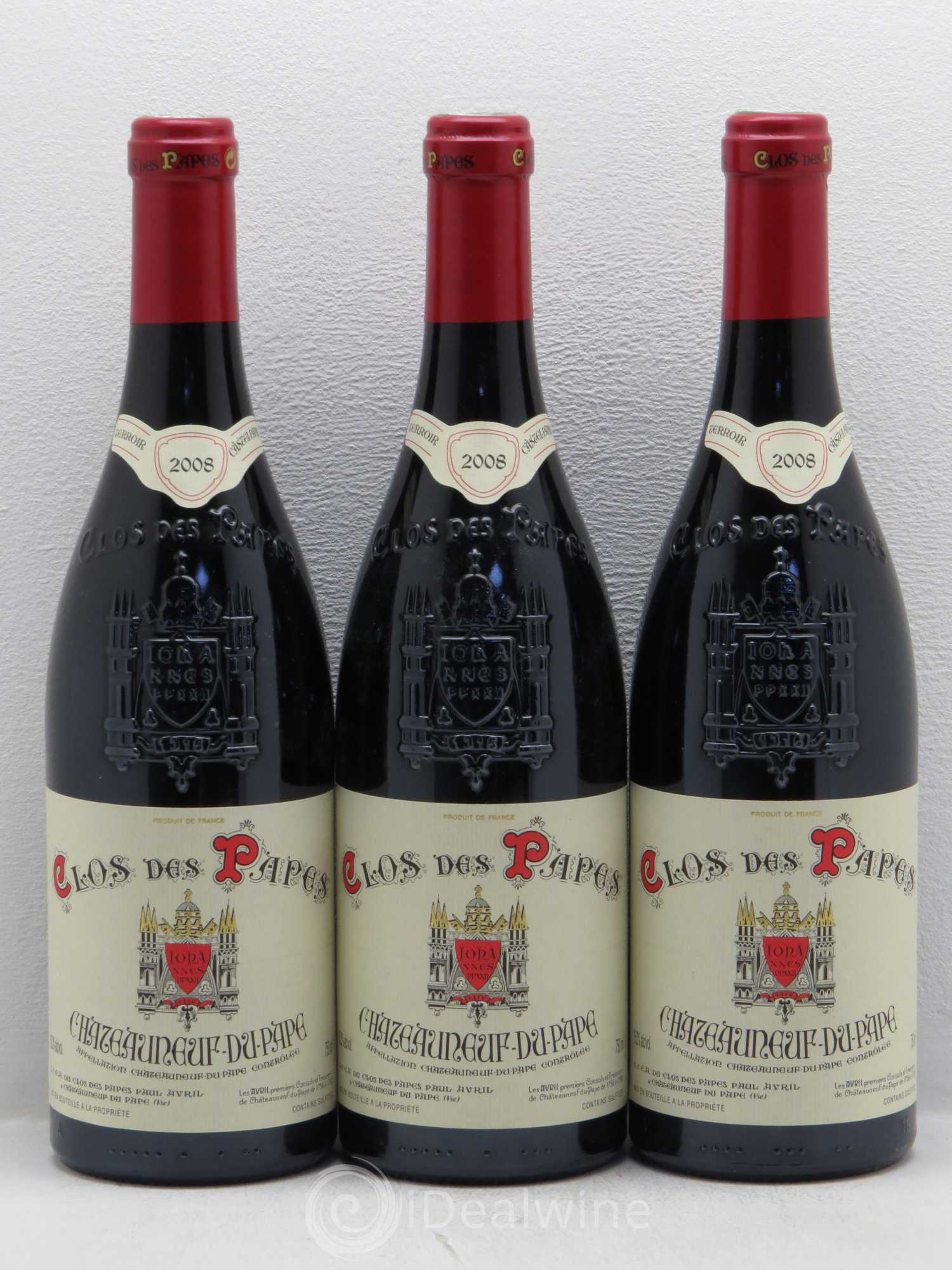 Châteauneuf-du-Pape Clos des Papes - Paul Avril 2008 - Lot de 3 bouteilles - 0