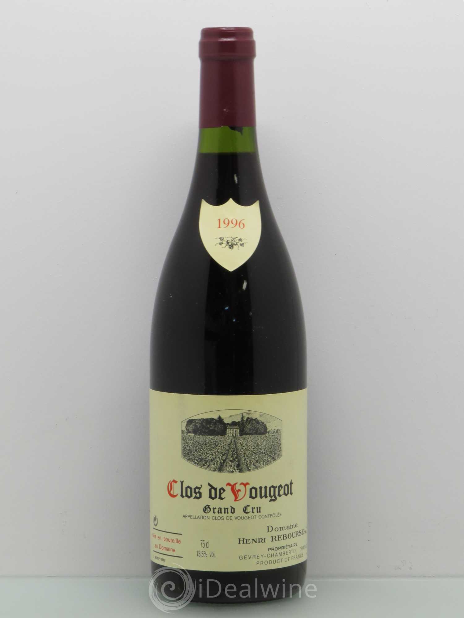 Clos de Vougeot Grand Cru Henri Rebourseau (Domaine) 1996 - Lot de 1 bouteille - 0
