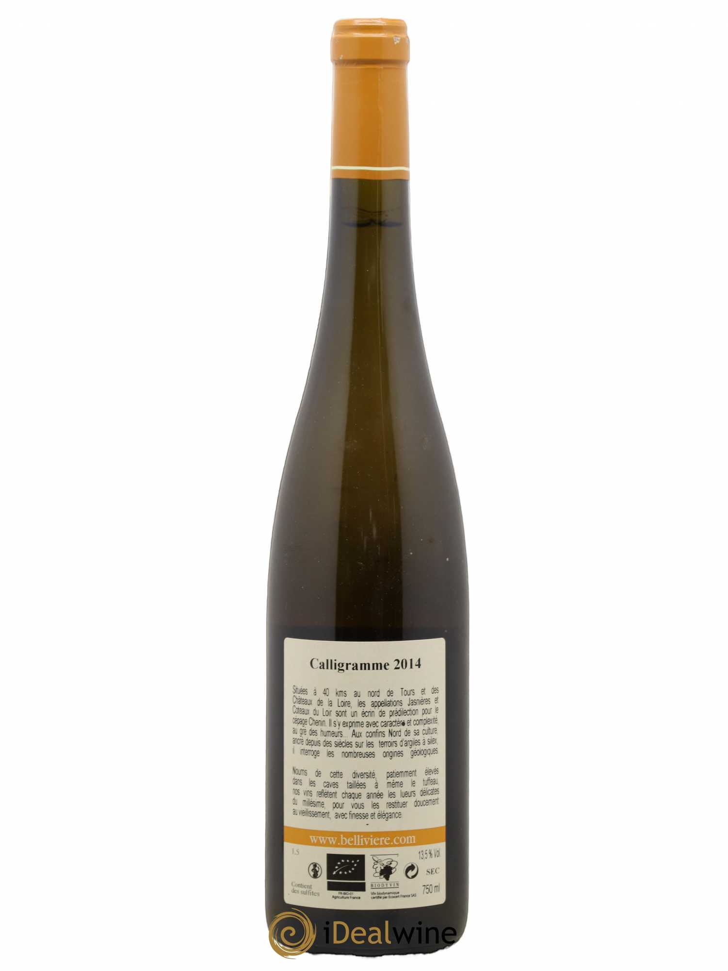 Jasnières Calligramme Domaine de Bellivière 2014 - Lot de 1 bouteille - 1