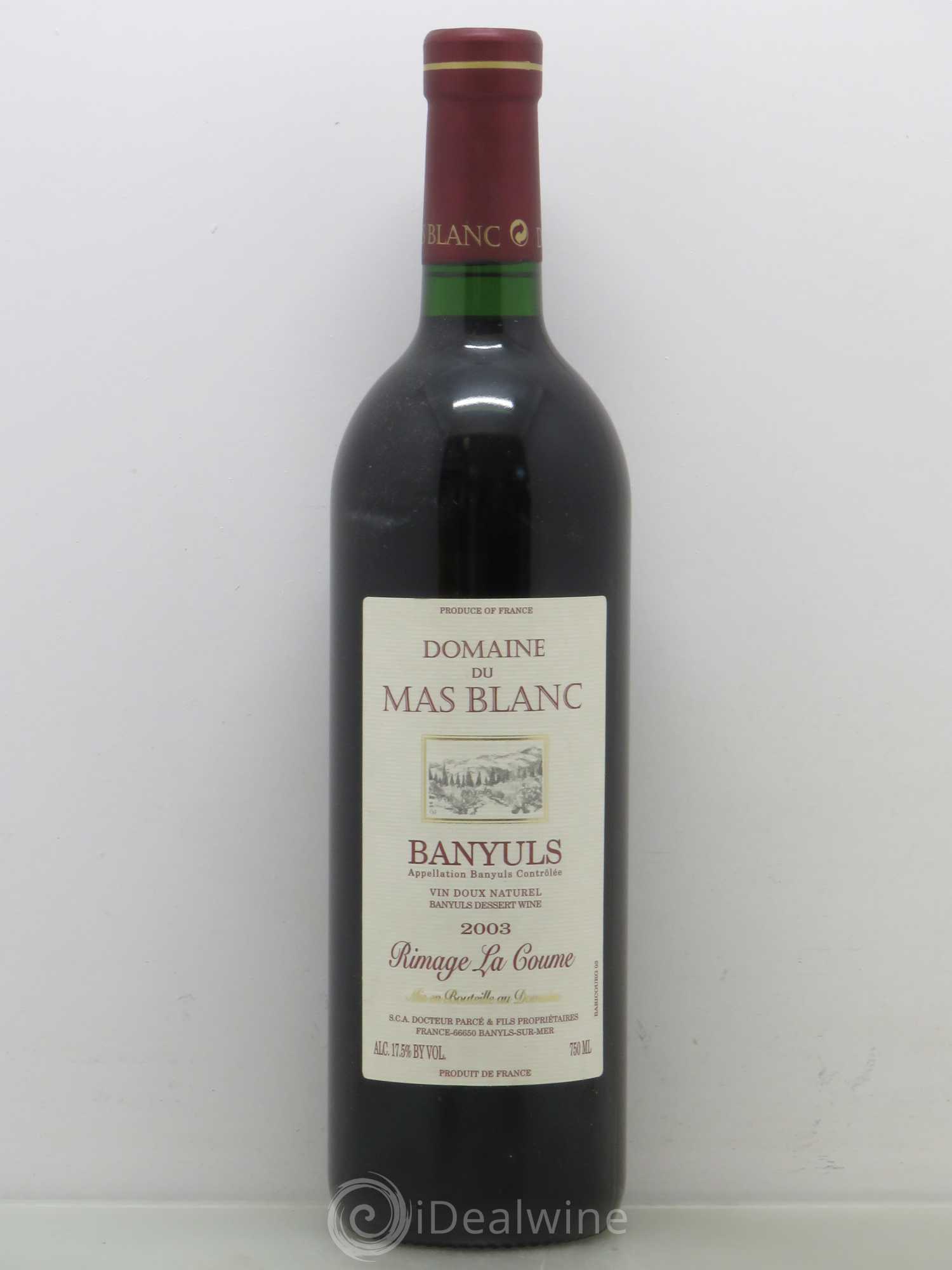 Banyuls Rimage La Coume Mas Blanc (Domaine du) - Parcé et Fils 2003 - Posten von 1 Flasche - 0