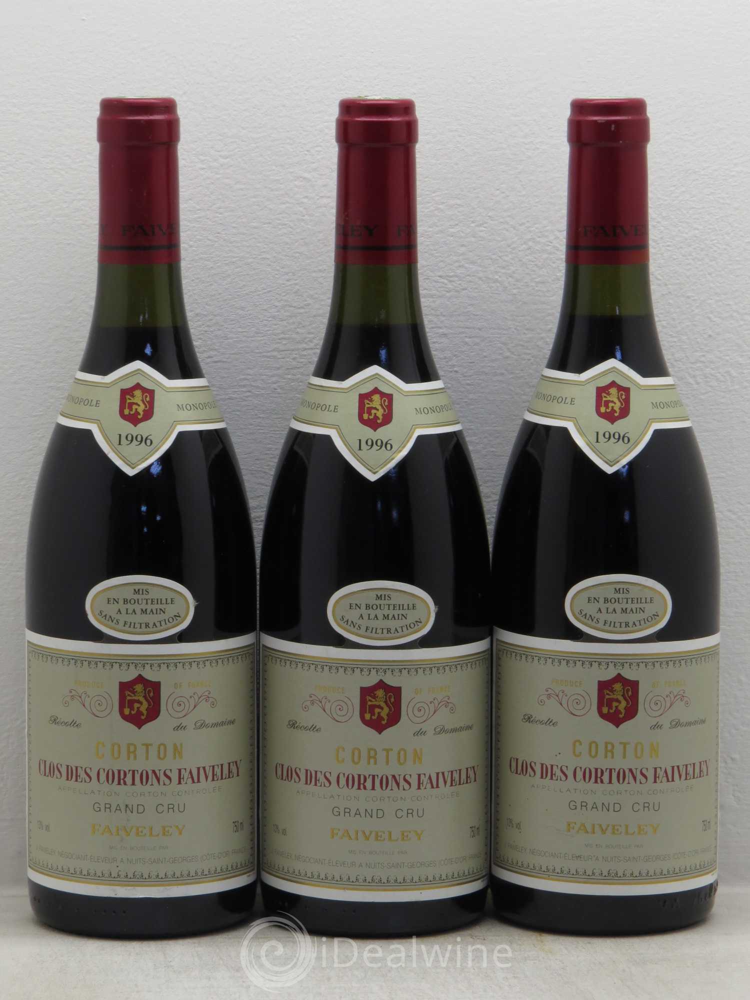 Corton Grand Cru Clos des Cortons Faiveley 1996 - Lot de 3 bouteilles - 0