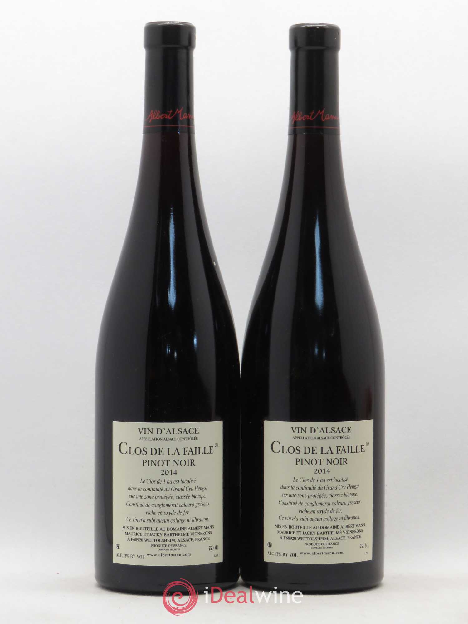 Alsace Pinot Noir Clos de la Faille Albert Mann 2014 - Lot de 2 bouteilles - 1
