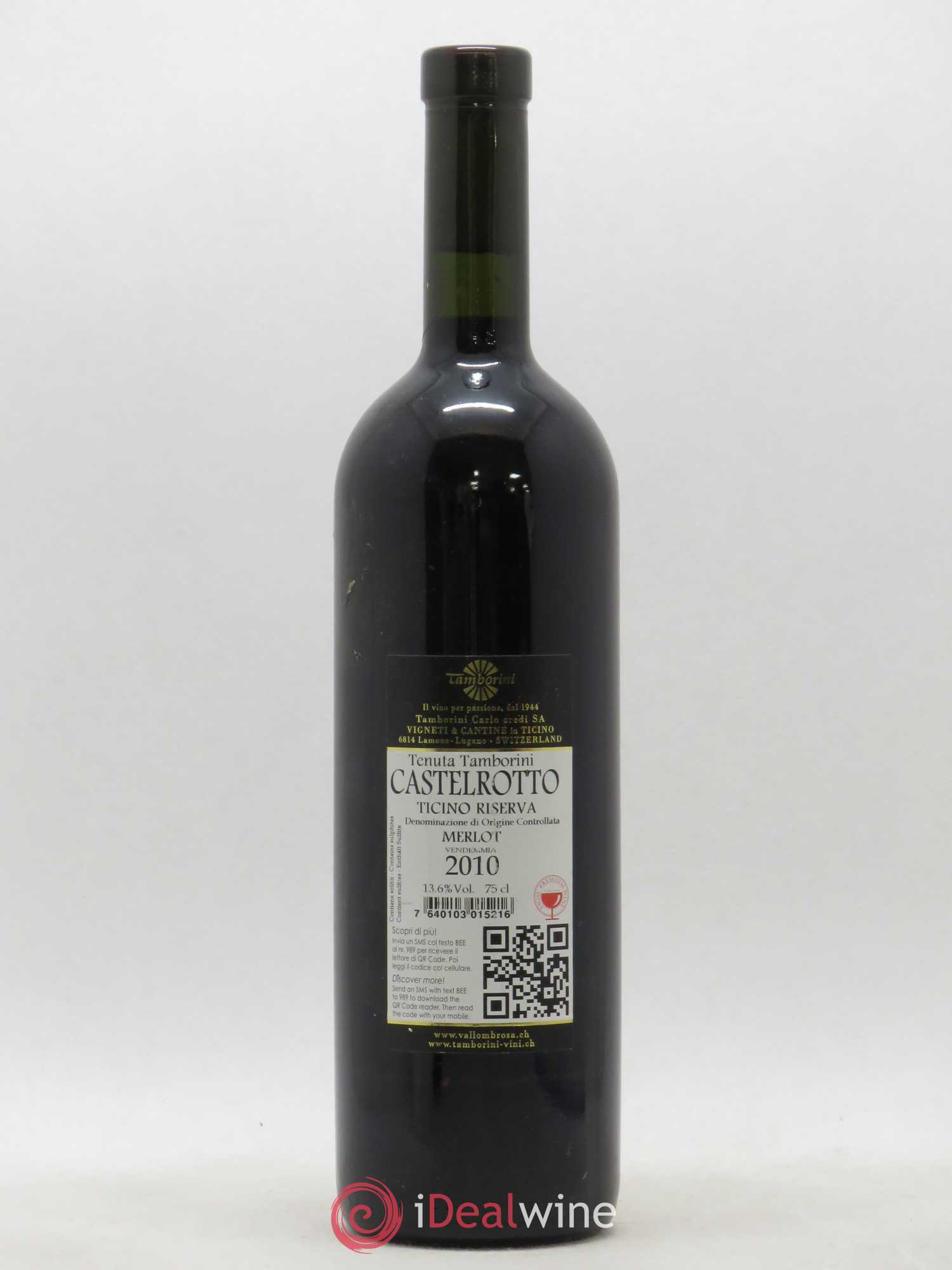 Vins Etrangers Suisse Ticino Riserva DOC Merlot Vallombrosa Castelrotto Carlo Tamborini (sans prix de réserve) 2010 - Posten von 1 Flasche - 1