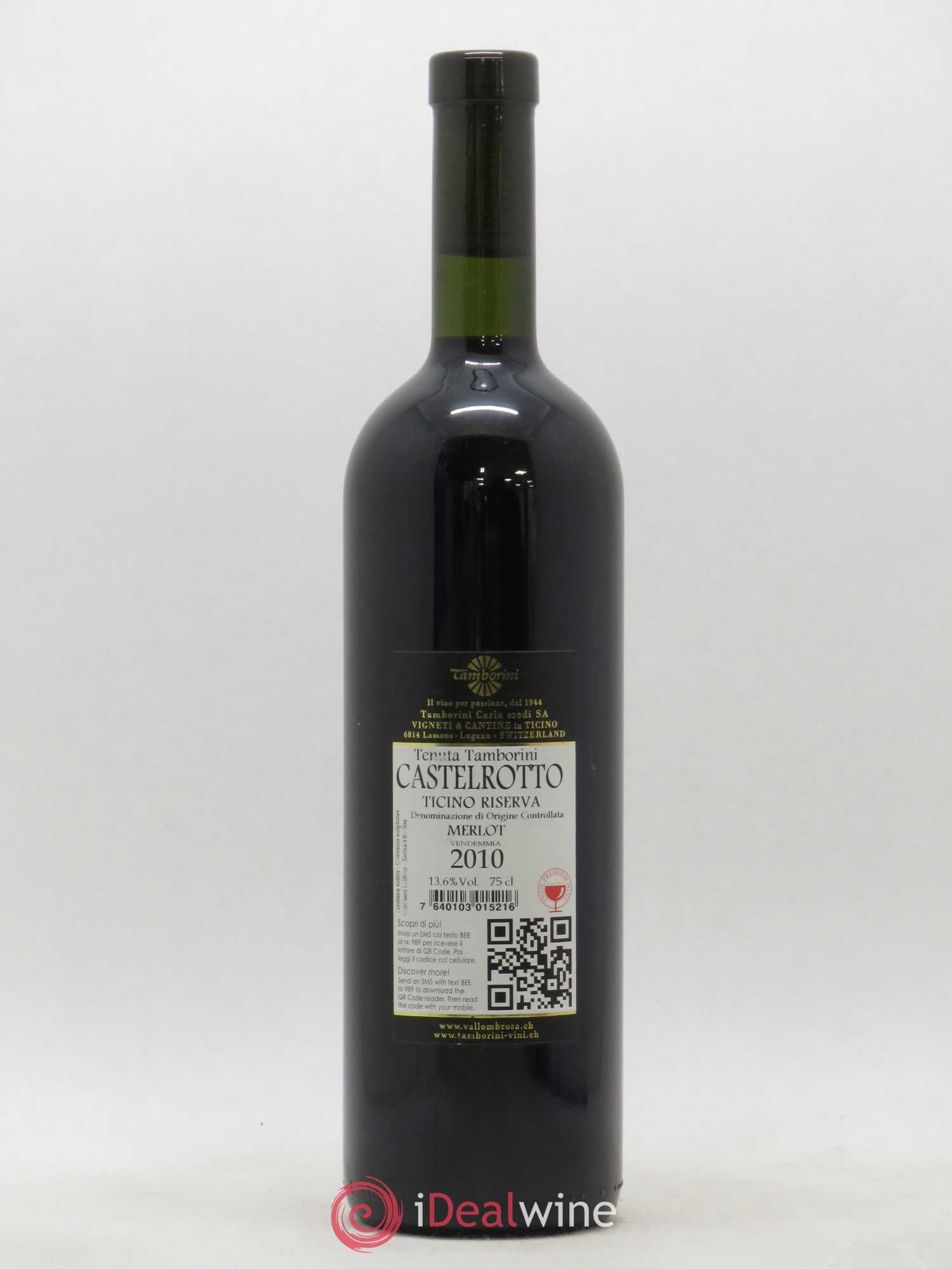 Vins Etrangers Suisse Ticino Riserva DOC Merlot Vallombrosa Castelrotto Carlo Tamborini (sans prix de réserve) 2010 - Posten von 1 Flasche - 1