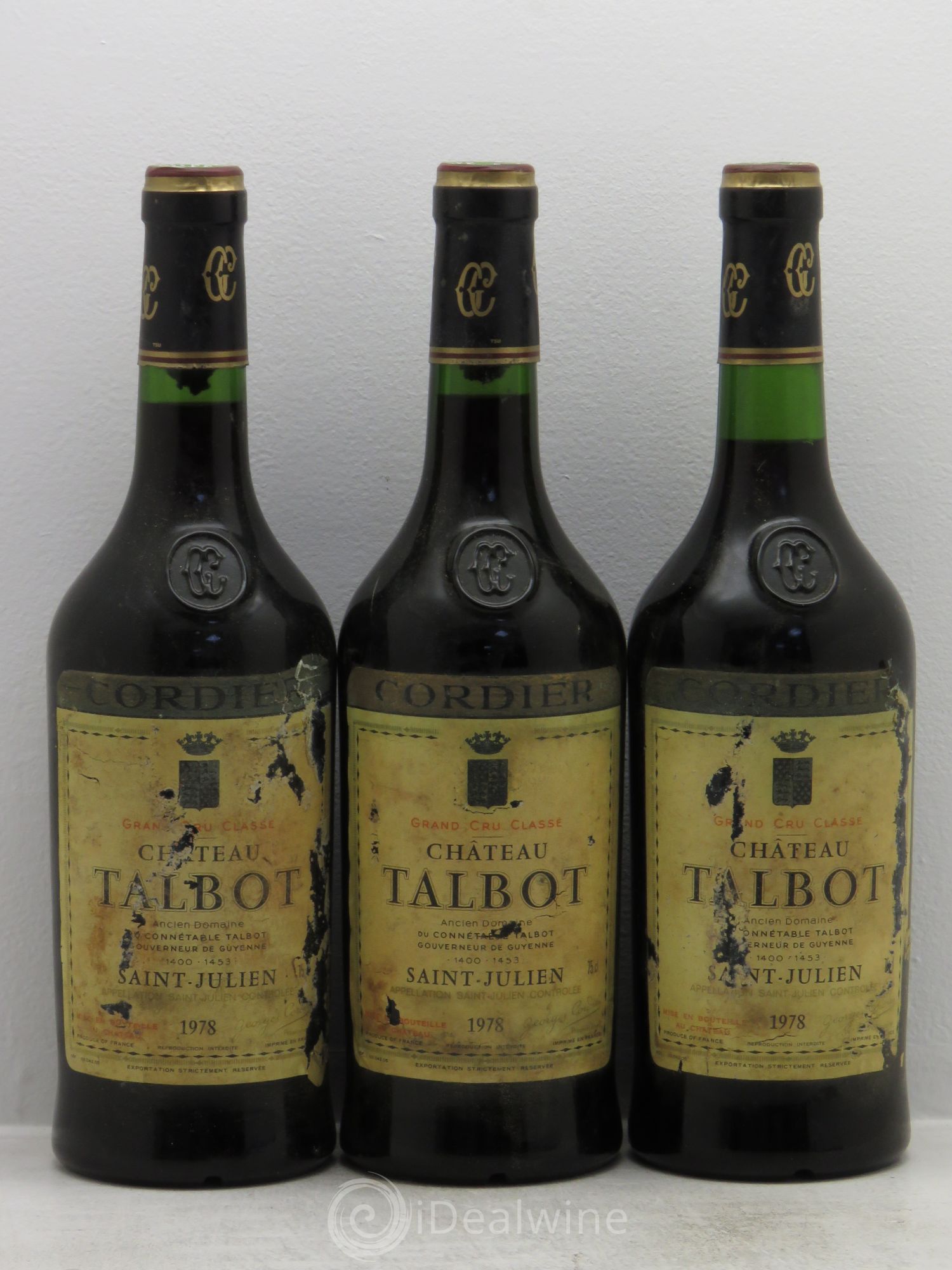 Château Talbot 4ème Grand Cru Classé 1978 - Lot de 3 bouteilles - 0