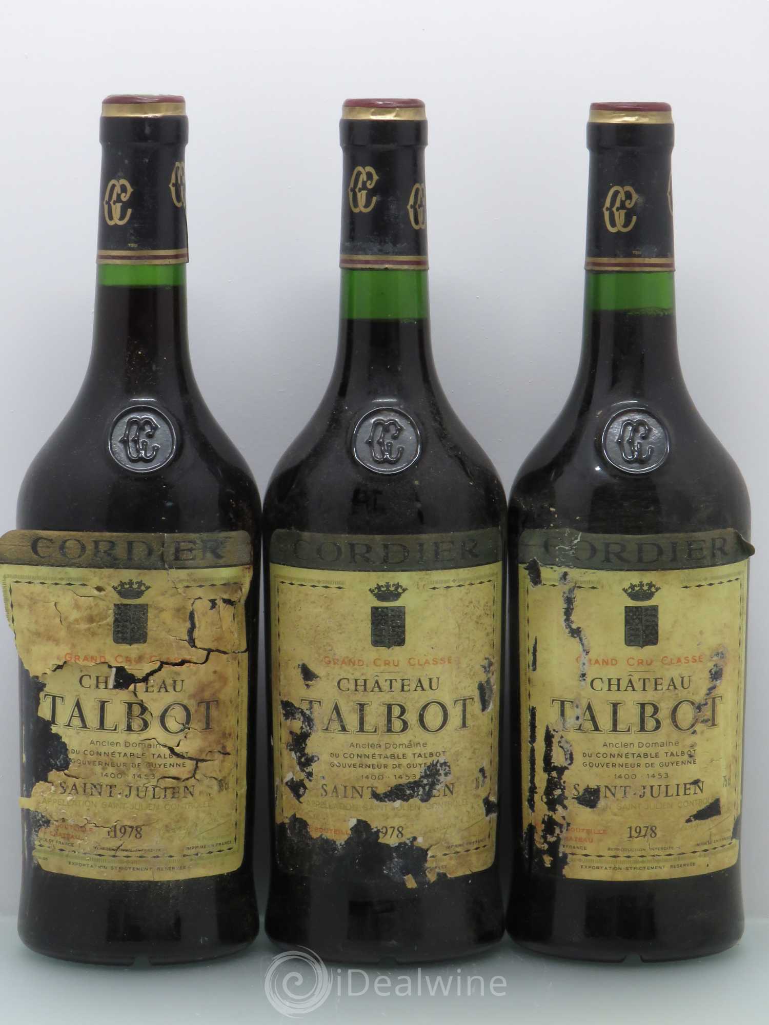 Château Talbot 4ème Grand Cru Classé 1978 - Lot de 3 bouteilles - 0