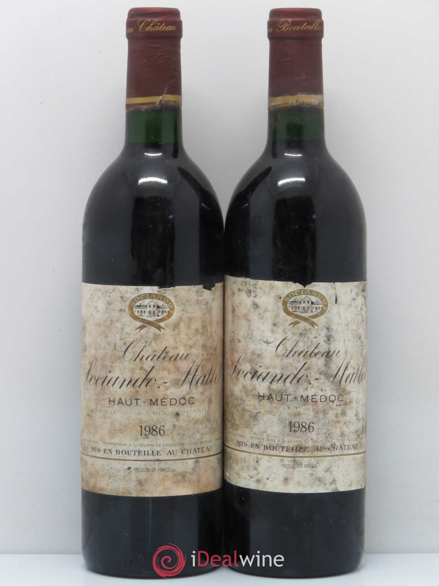 Château Sociando Mallet 1986 - Lot de 2 bouteilles - 0
