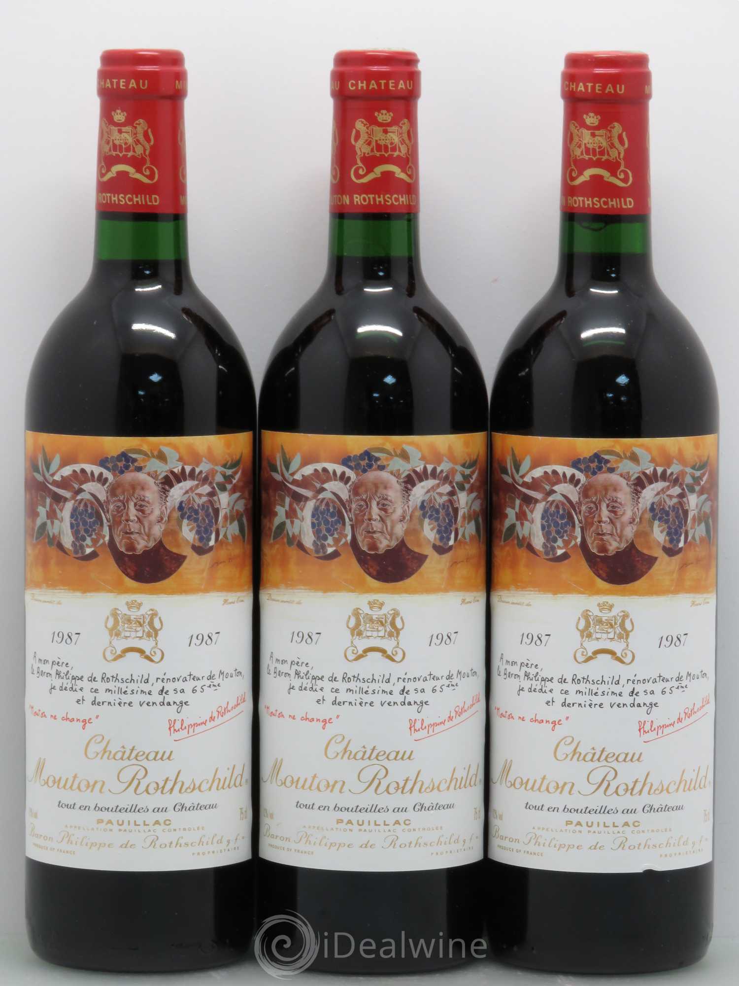 Château Mouton Rothschild 1er Grand Cru Classé 1987 - Lot de 3 bouteilles - 0