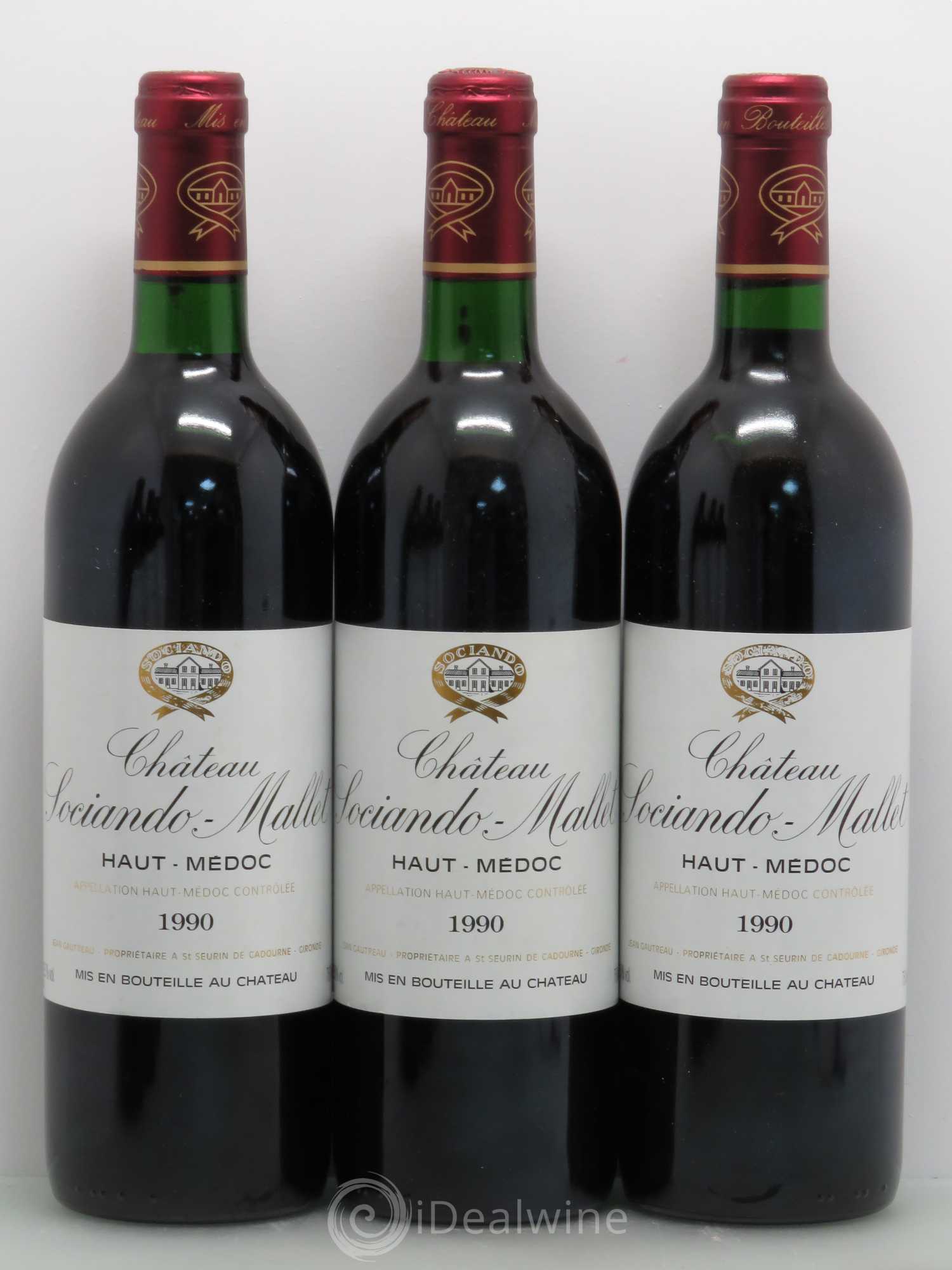 Château Sociando Mallet 1990 - Lot de 3 bouteilles - 0