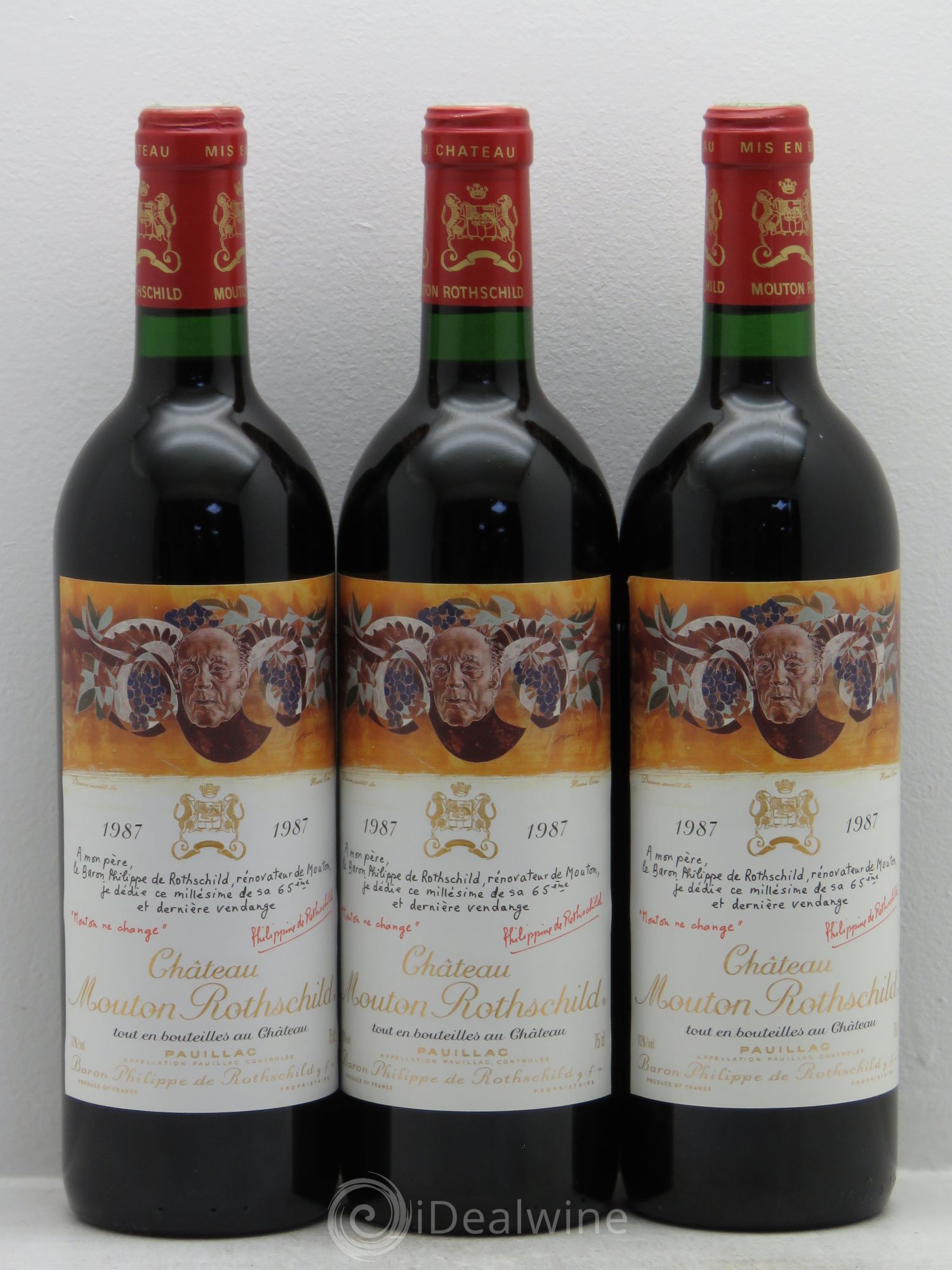 Château Mouton Rothschild 1er Grand Cru Classé 1987 - Lot de 3 bouteilles - 0