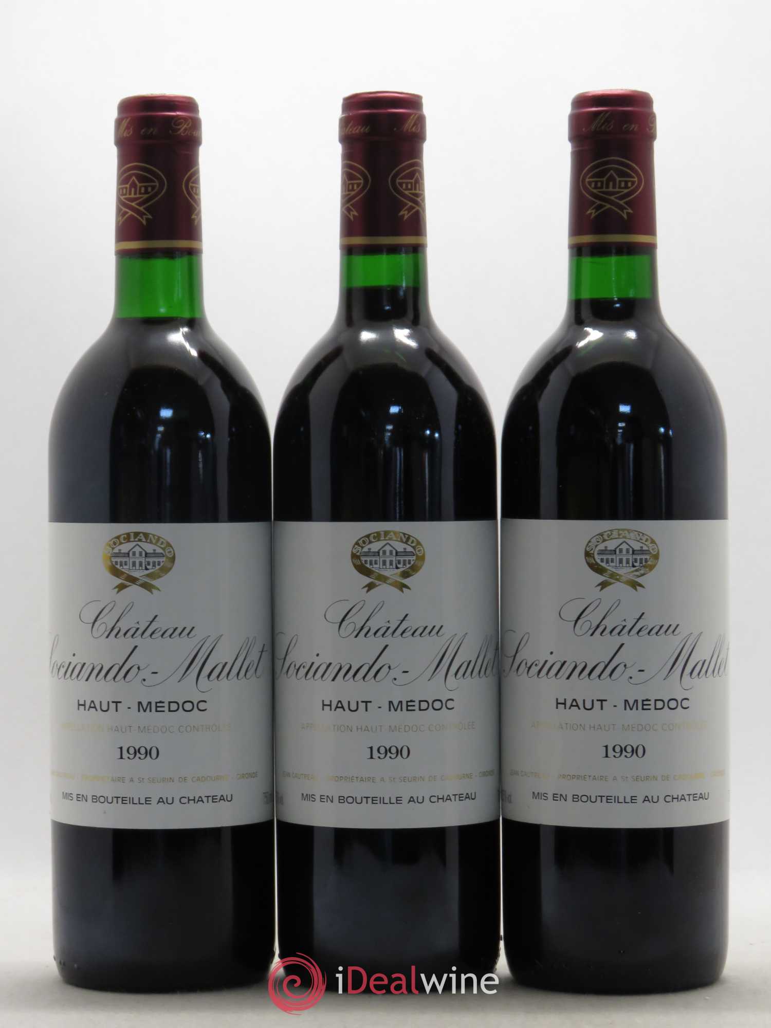 Château Sociando Mallet 1990 - Lot de 3 bouteilles - 0