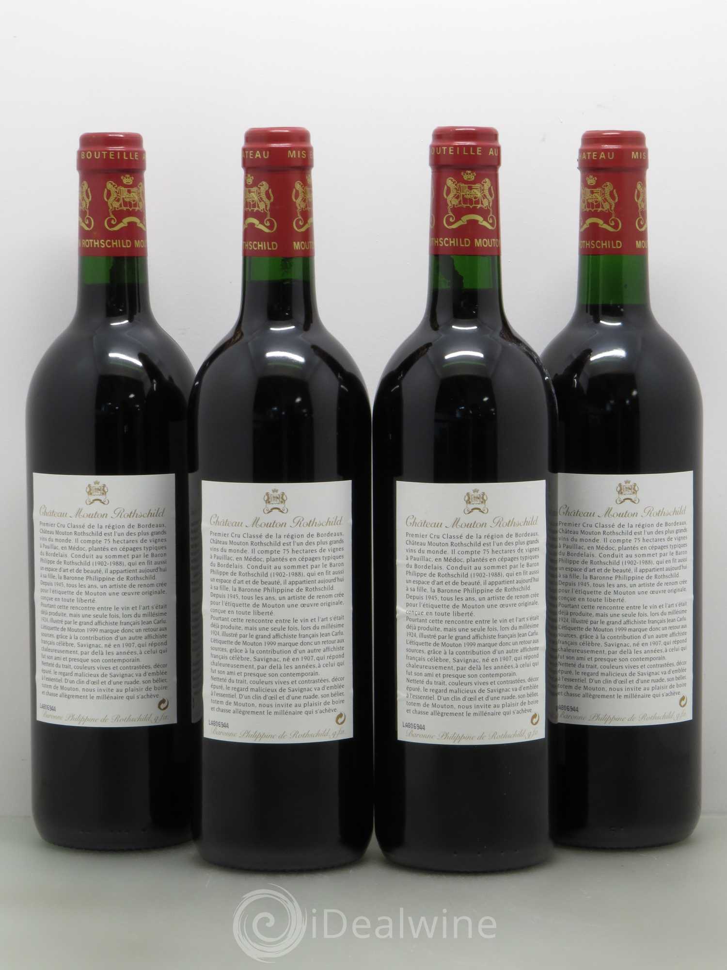 Château Mouton Rothschild 1er Grand Cru Classé 1999 - Lot de 4 bouteilles - 1
