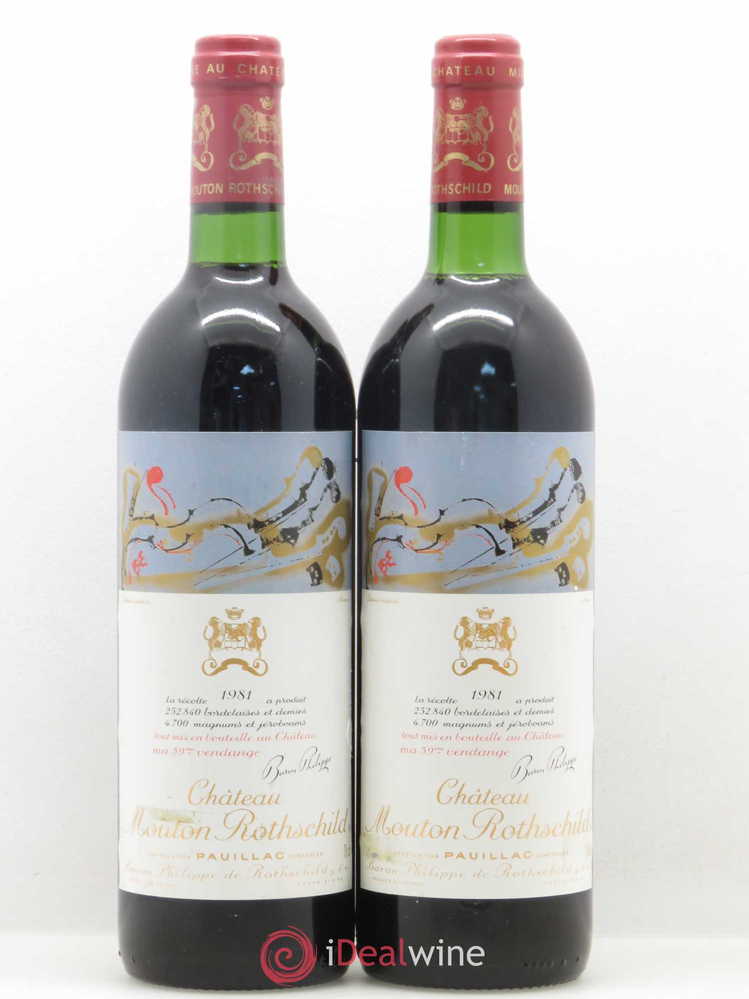 Château Mouton Rothschild 1er Grand Cru Classé 1981 - Lot de 2 bouteilles - 0