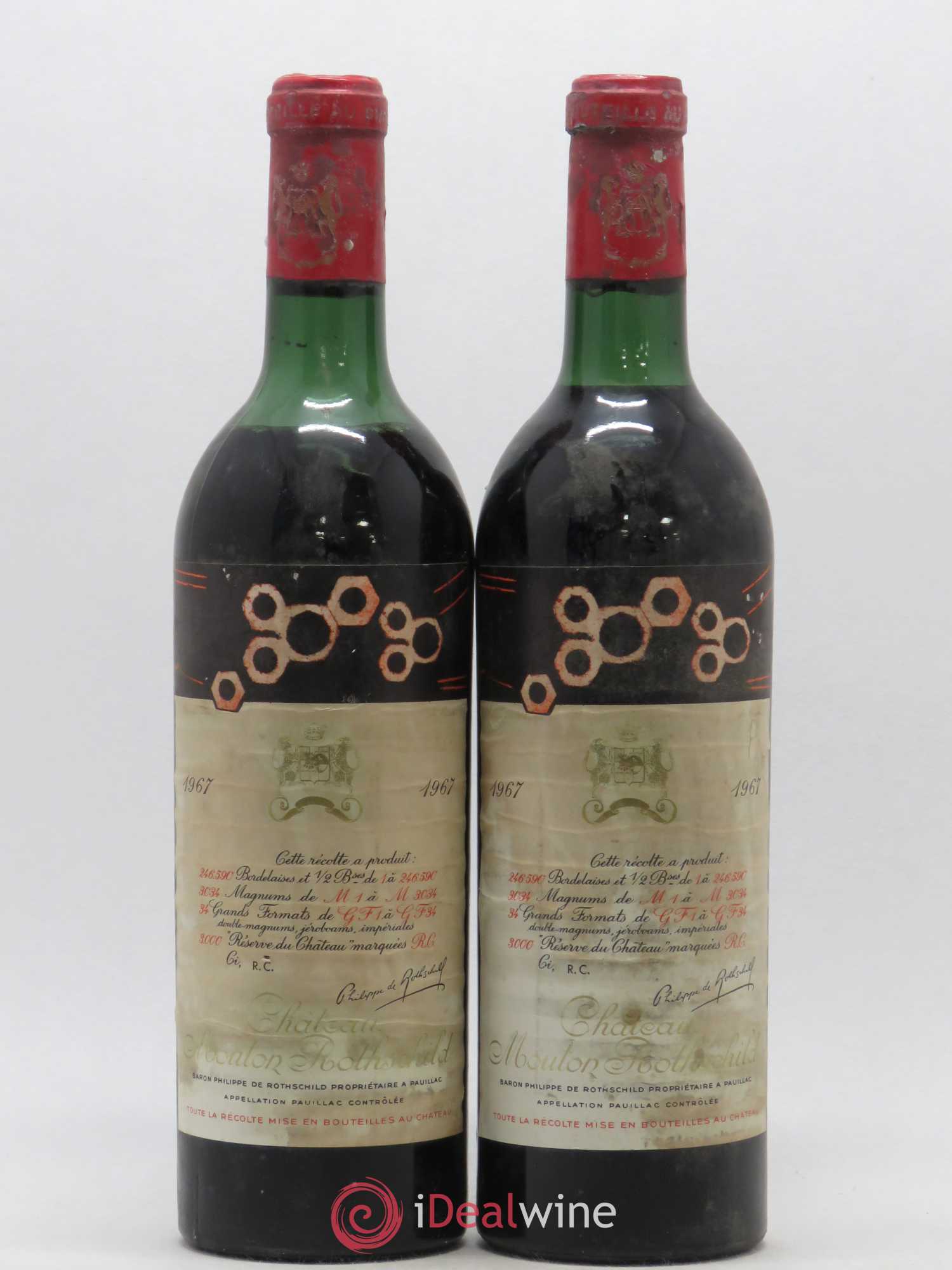 Château Mouton Rothschild 1er Grand Cru Classé 1967 - Lot de 2 bouteilles - 0