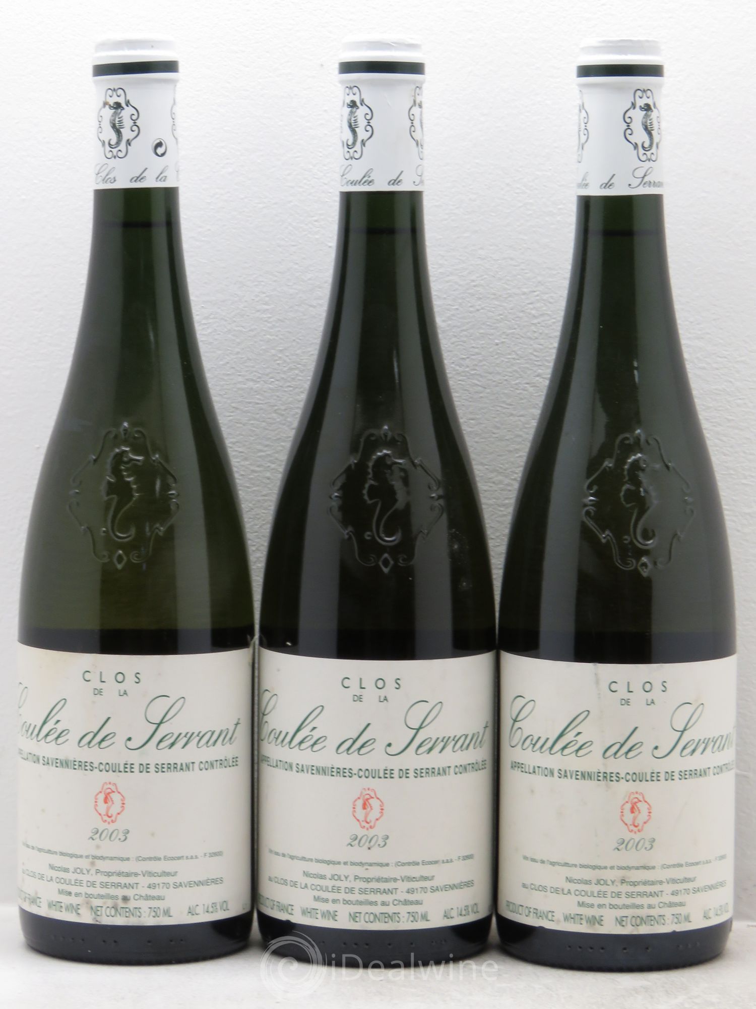 Savennières Clos de la Coulée de Serrant Vignobles de la Coulée de Serrant - Nicolas Joly 2003 - Lot de 3 bouteilles - 0