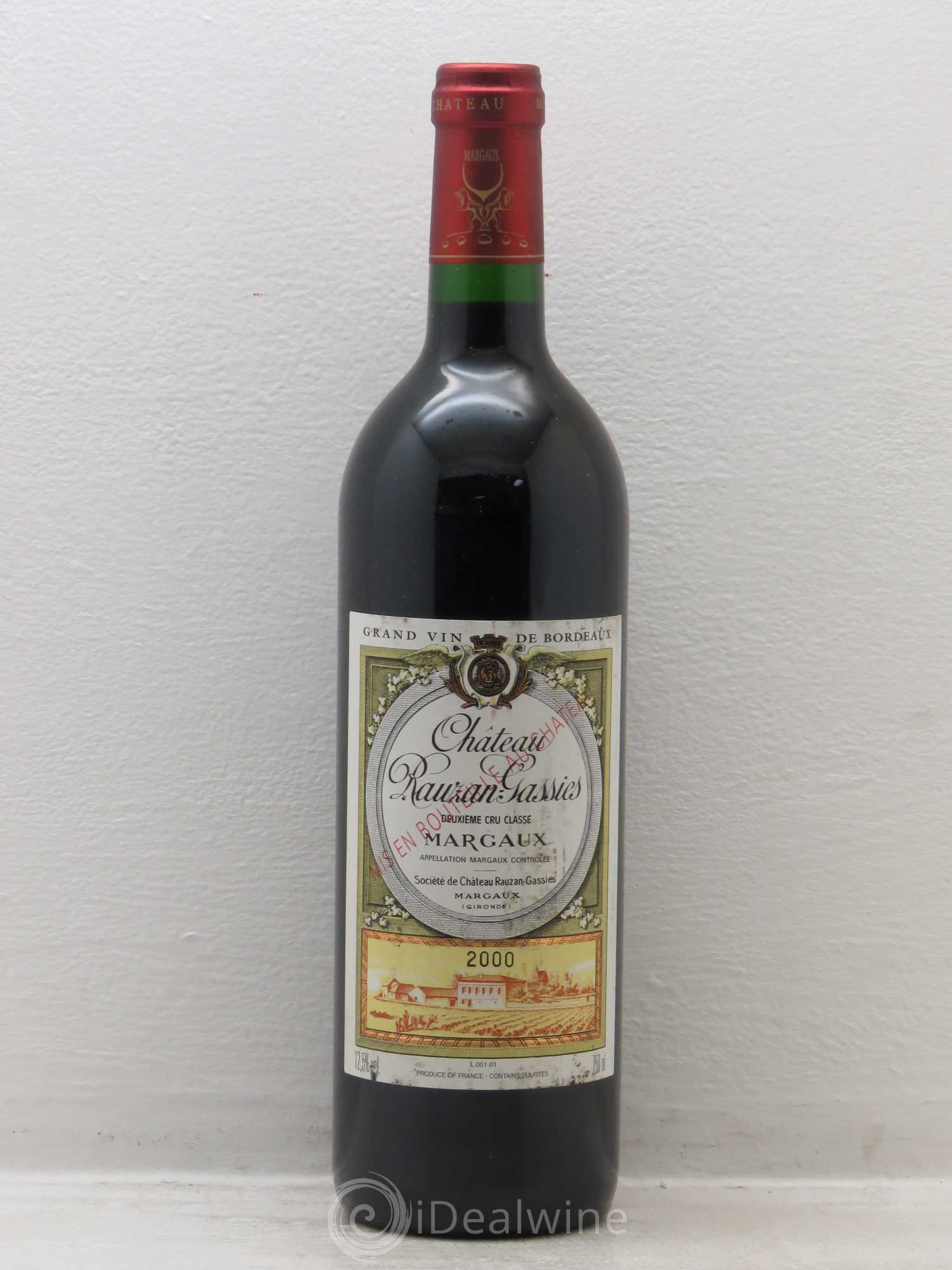 Château Rauzan-Gassies 2ème Grand Cru Classé 2000 - Lot de 1 bouteille - 0