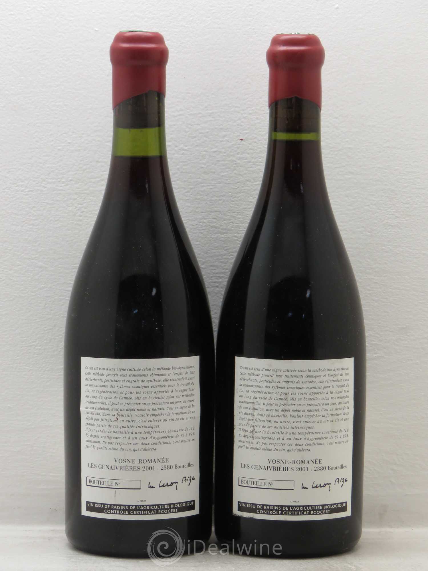 Vosne-Romanée Les Genaivrières Leroy (Domaine) 2001 - Lot de 2 bouteilles - 1