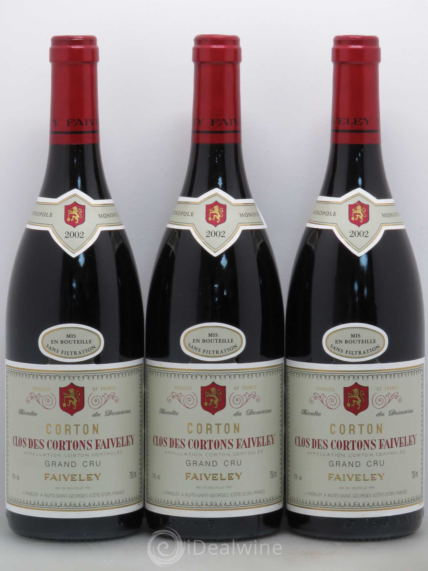 Corton Grand Cru Clos des Cortons Faiveley 2002 - Lot de 3 bouteilles - 0