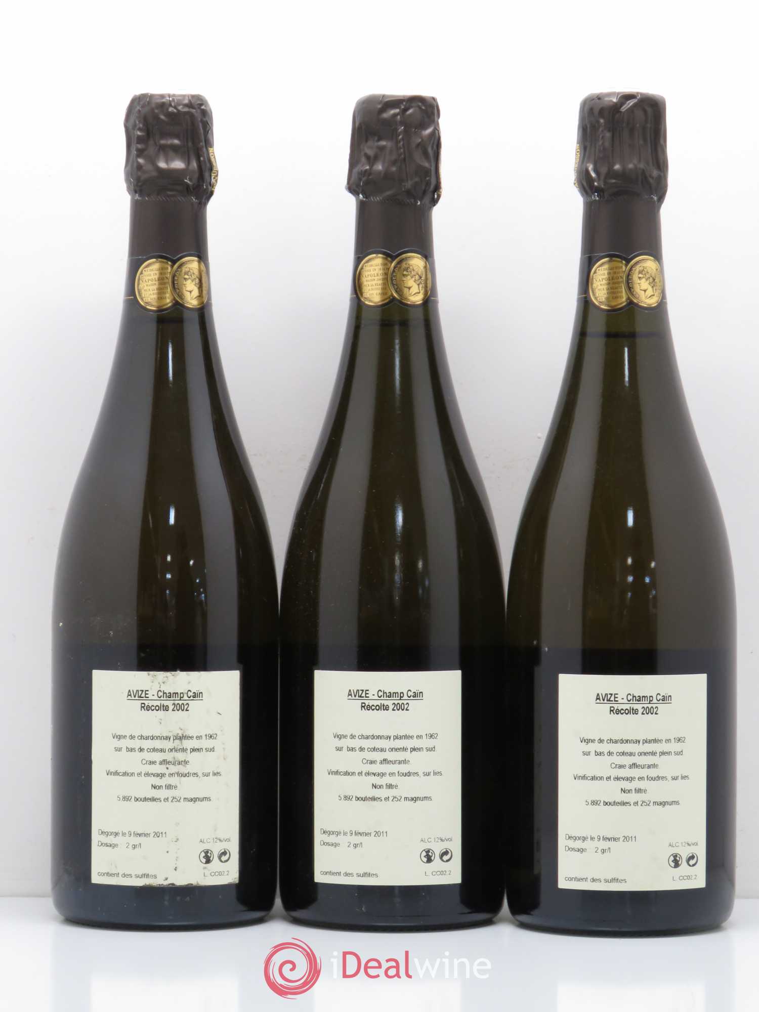 Avize Champ Caïn Extra-Brut Jacquesson 2002 - Lot de 3 bouteilles - 1