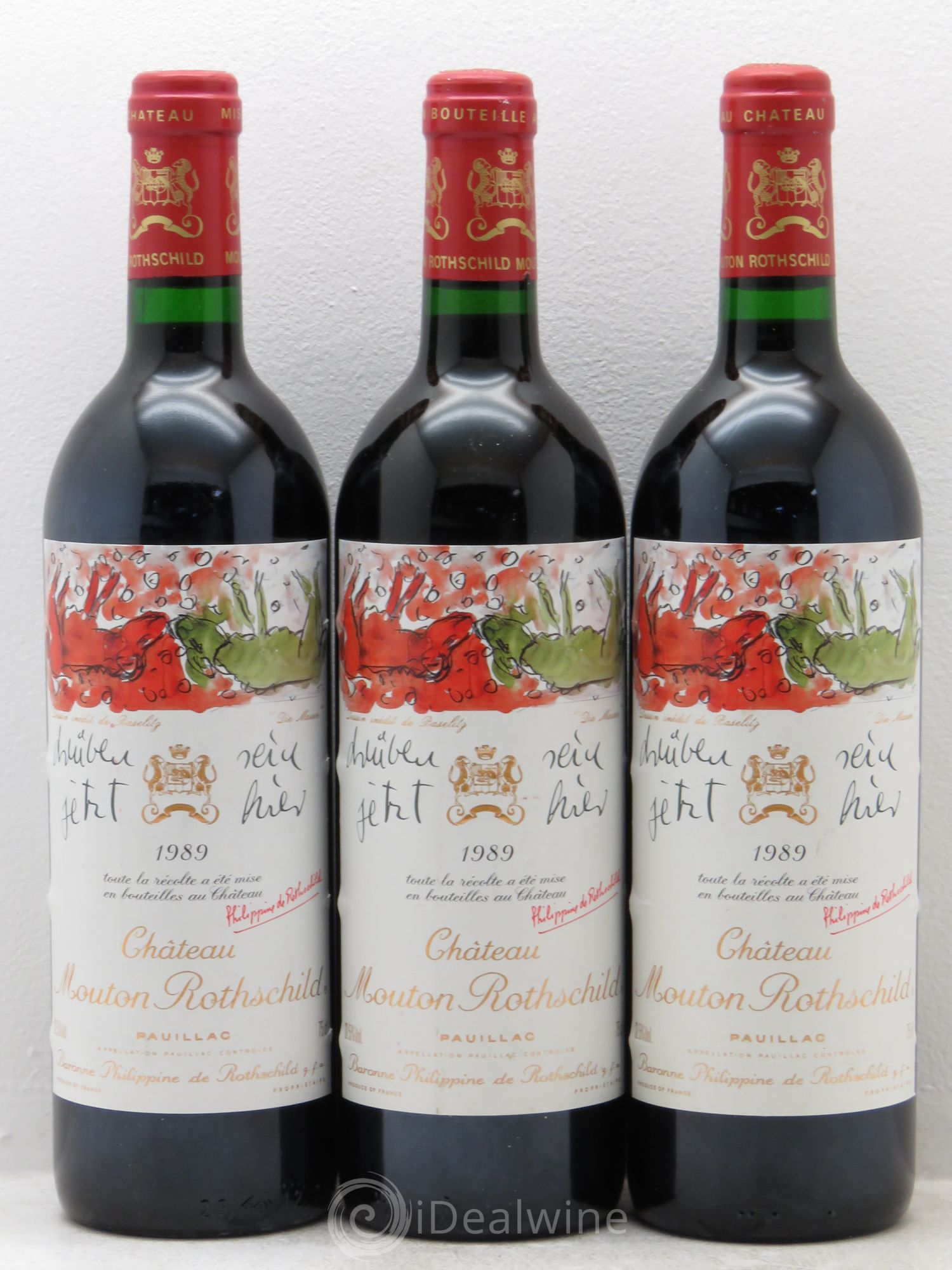 Château Mouton Rothschild 1er Grand Cru Classé 1989 - Lot de 3 bouteilles - 0