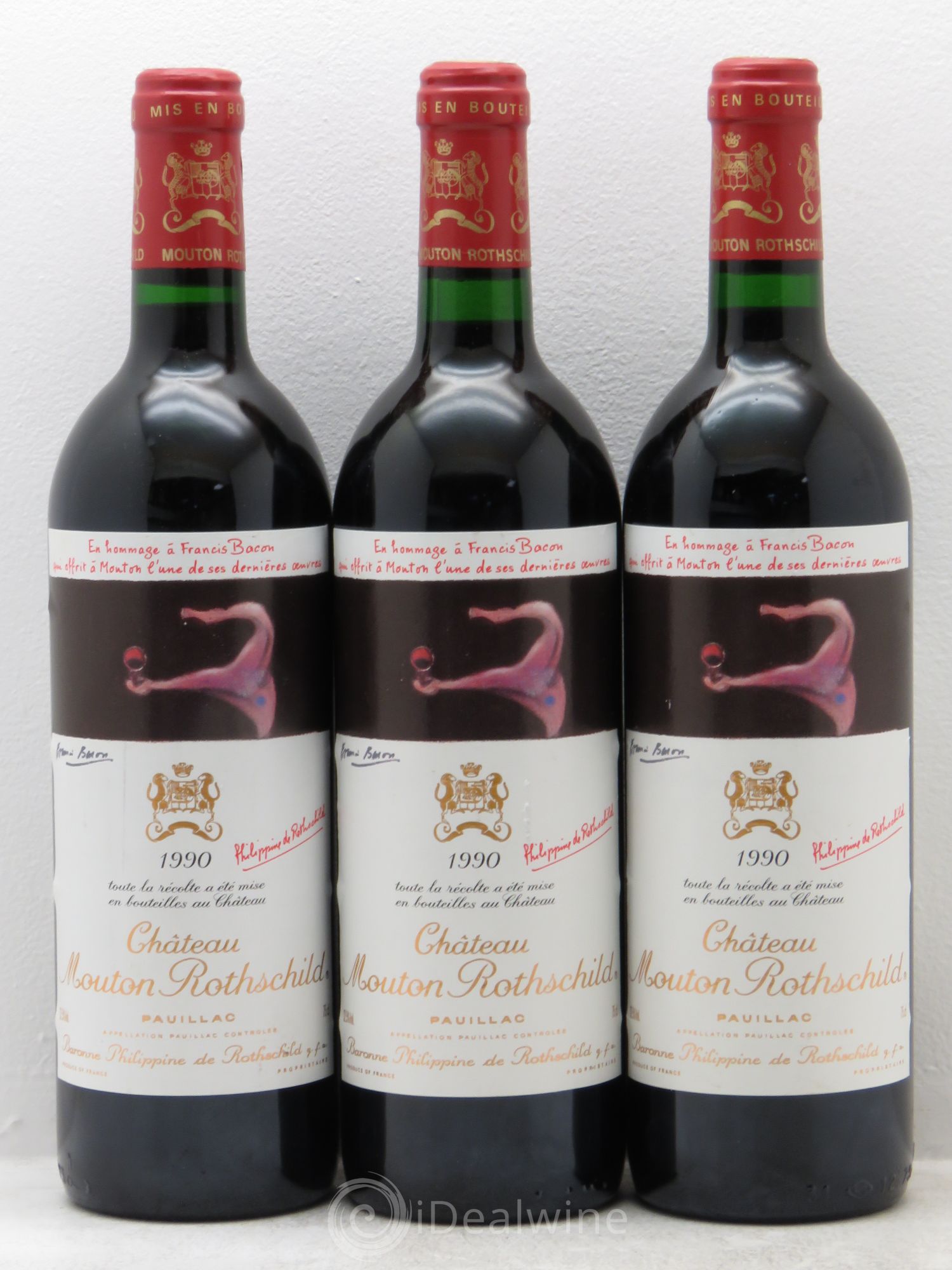 Château Mouton Rothschild 1er Grand Cru Classé 1990 - Lot de 3 bouteilles - 0