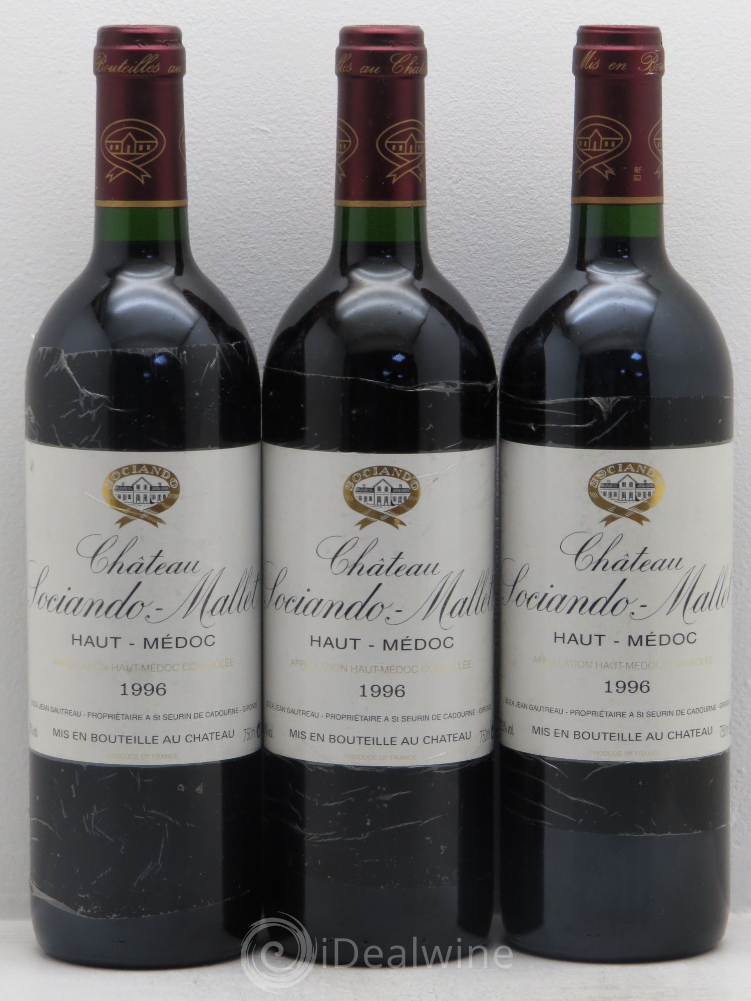 Château Sociando Mallet 1996 - Lot de 3 bouteilles - 0