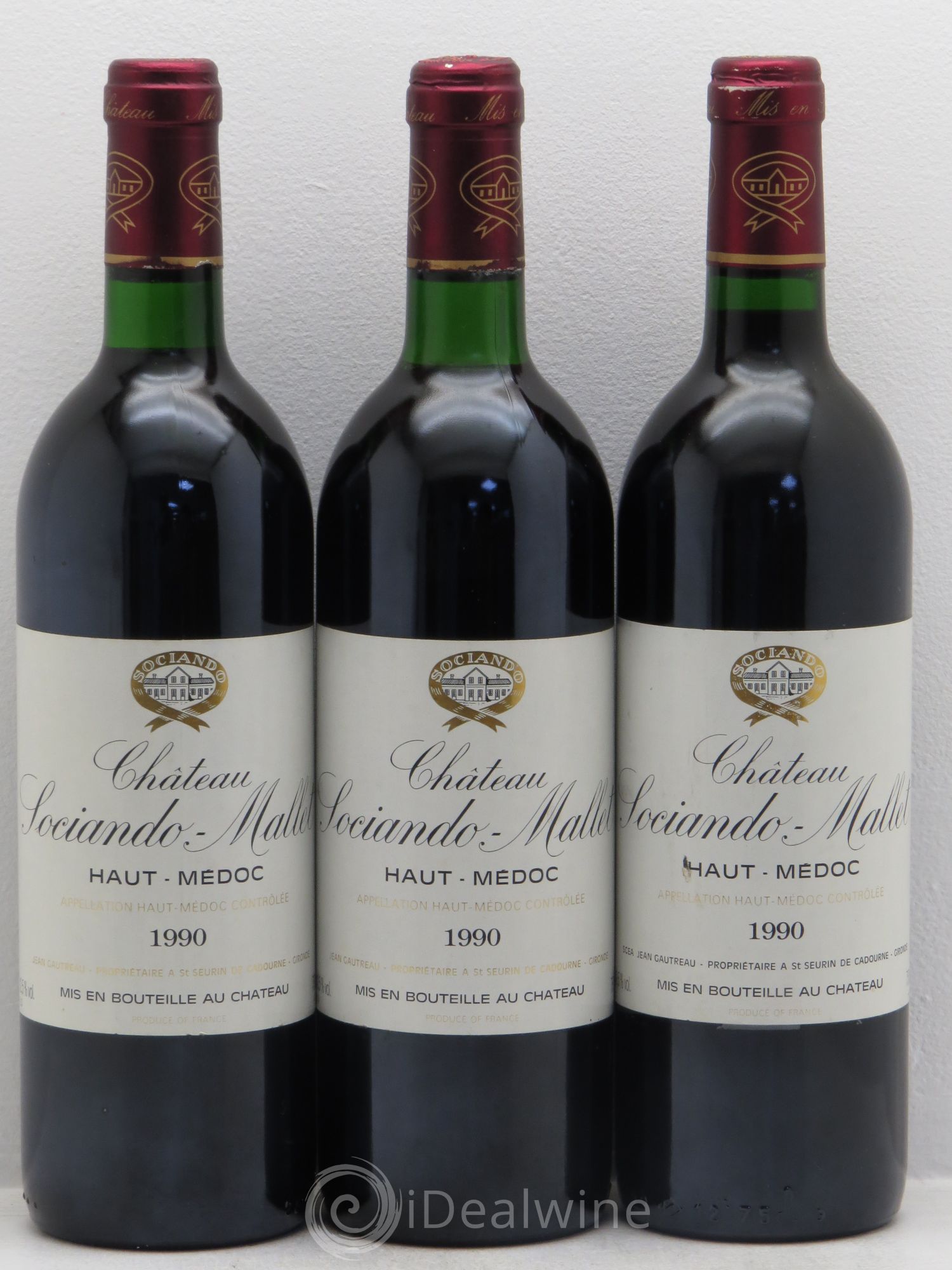 Château Sociando Mallet 1990 - Lot de 3 bouteilles - 0