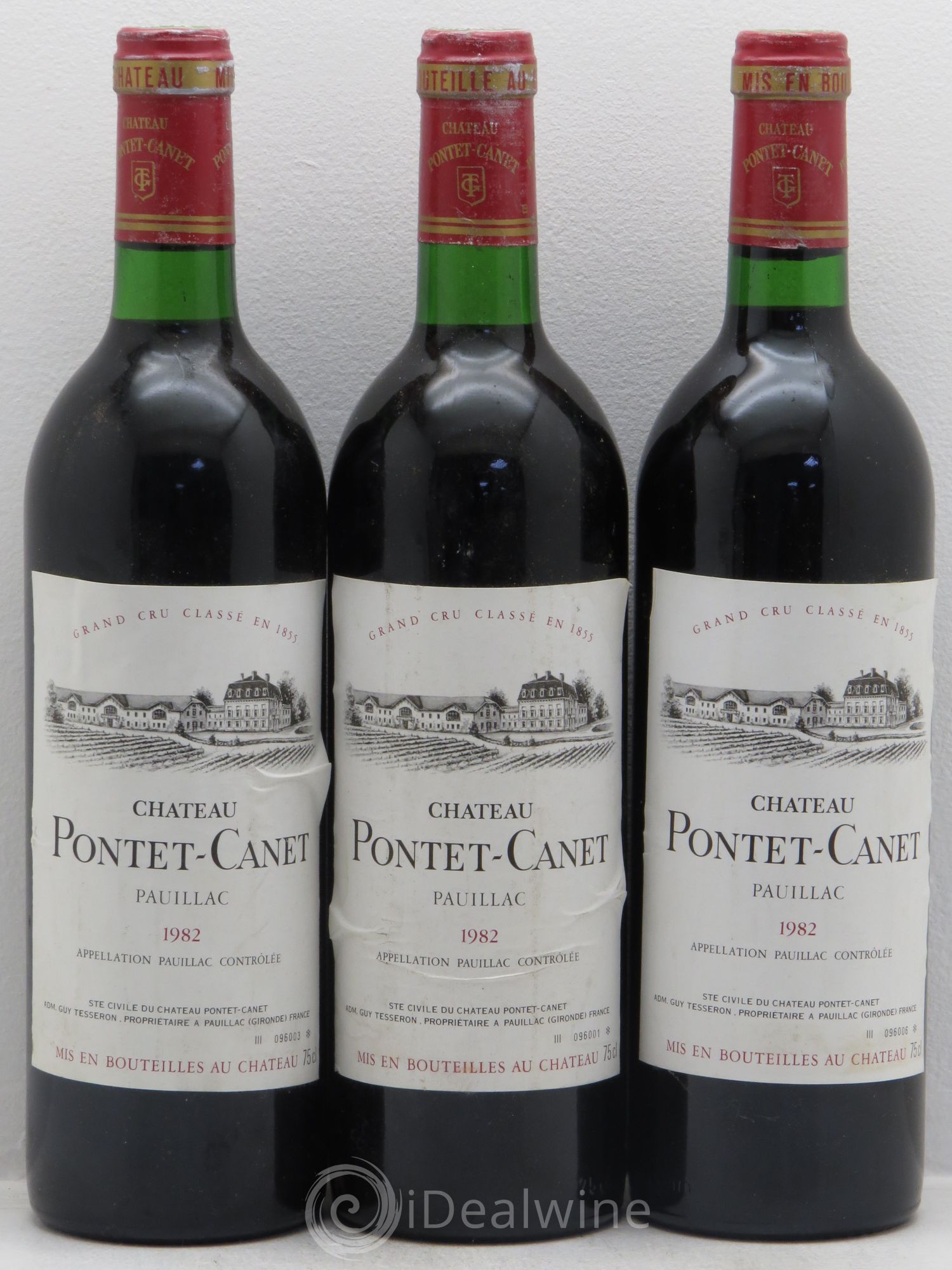Château Pontet Canet 5ème Grand Cru Classé 1982 - Lot de 3 bouteilles - 0