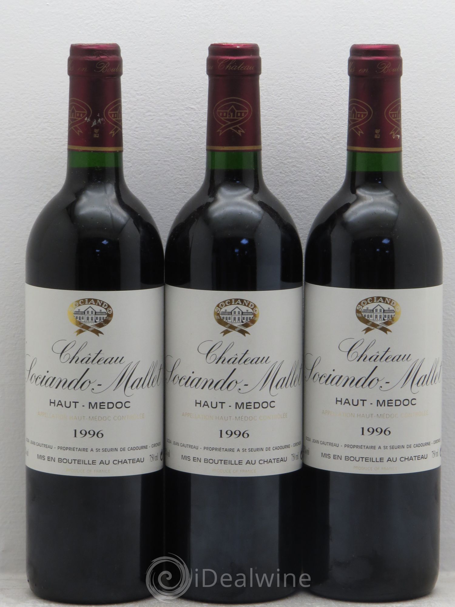 Château Sociando Mallet 1996 - Lot de 3 bouteilles - 0