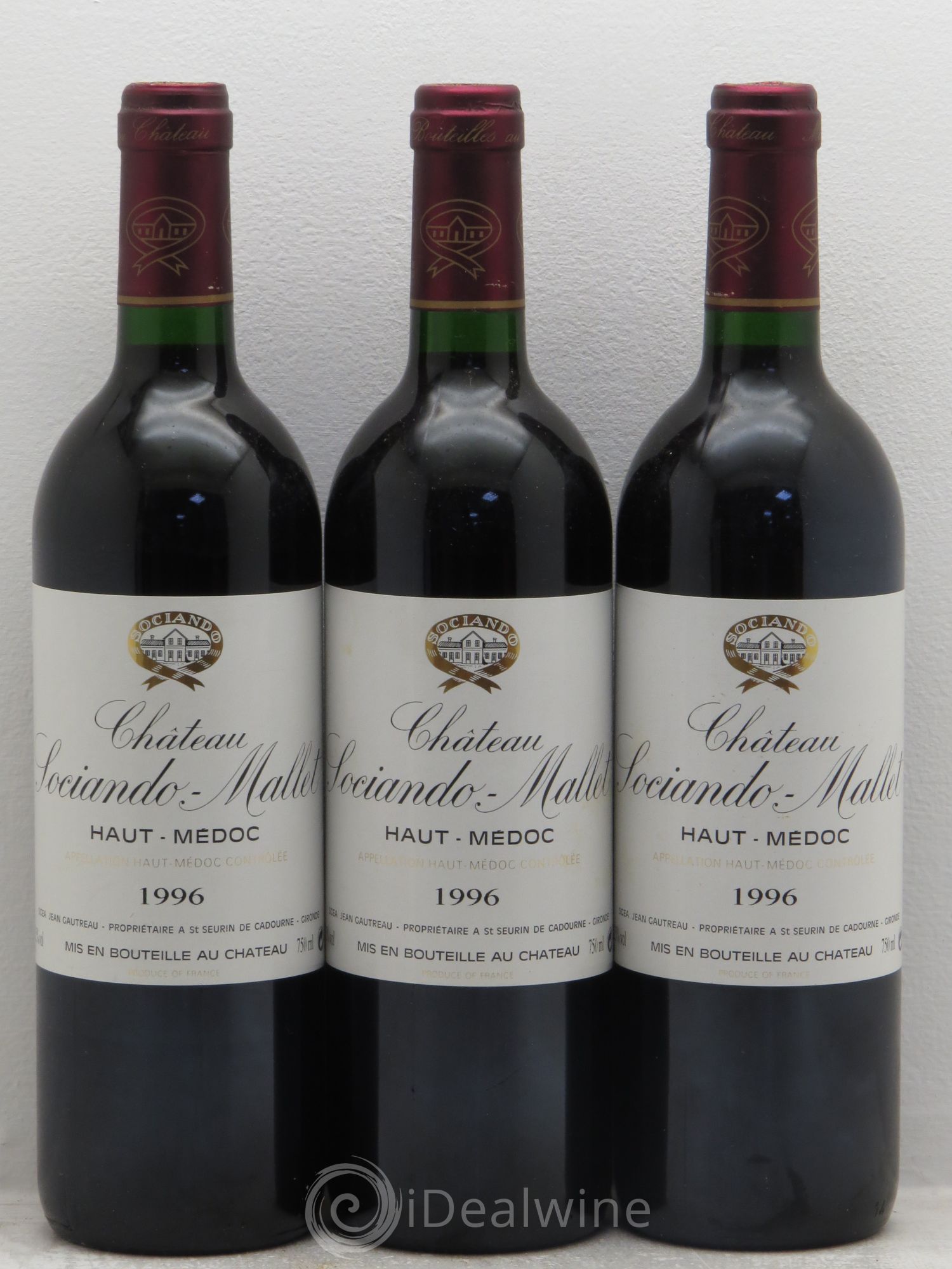 Château Sociando Mallet 1996 - Lot de 3 bouteilles - 0