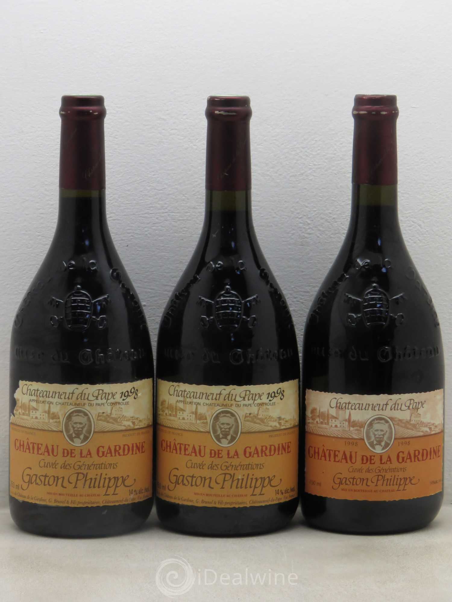 Châteauneuf-du-Pape Château de La Gardine Cuvée des Générations Gaston Philippe Famille Brunel 1998 - Lot de 3 bouteilles - 0