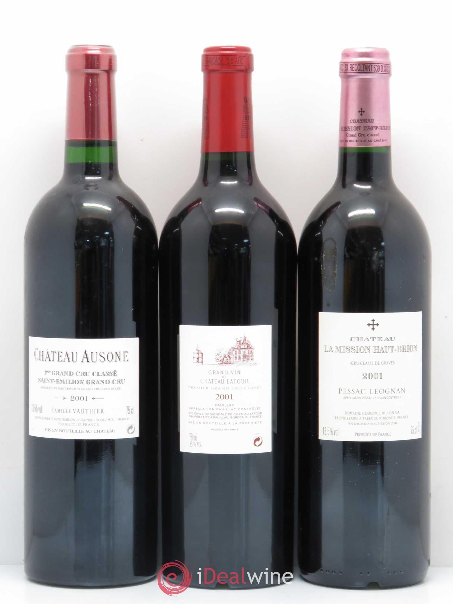 Caisse Duclot 1 Petrus, 1 Latour, 1 Haut Brion, 1 La Mission Haut Brion, 1 Ausone, 1 Cheval blanc, 1 Mouton Rothschild, 1 Margaux, 1 Lafite Rothschild 2001 - Posten von 9 Flaschen - 2
