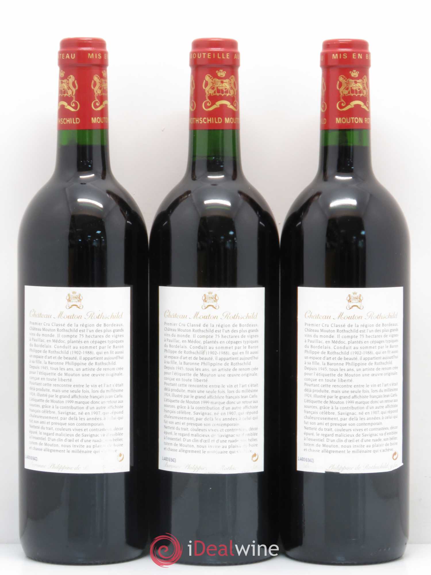 Château Mouton Rothschild 1er Grand Cru Classé 1999 - Lot de 3 bouteilles - 1