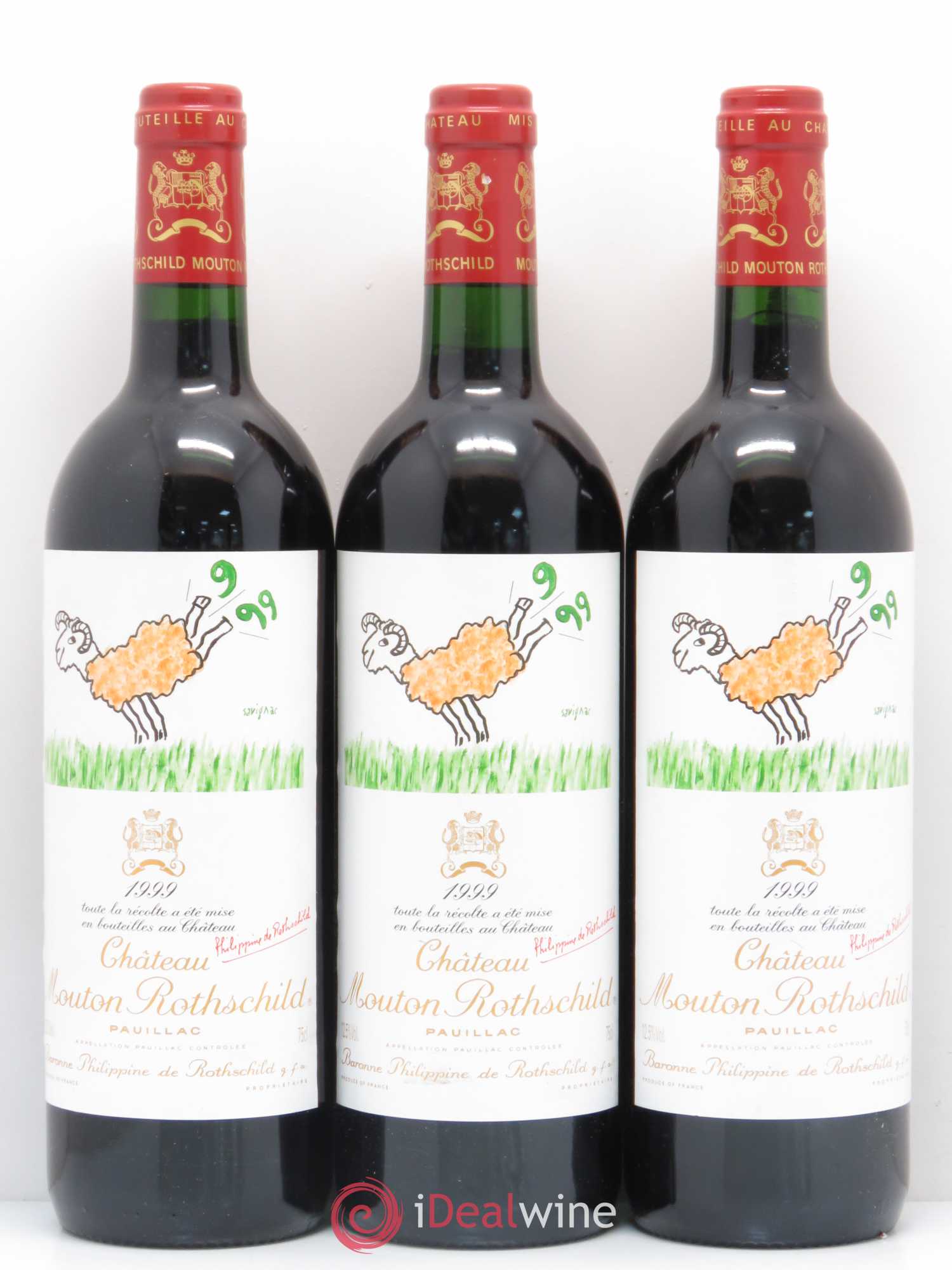 Château Mouton Rothschild 1er Grand Cru Classé 1999 - Lot de 3 bouteilles - 0