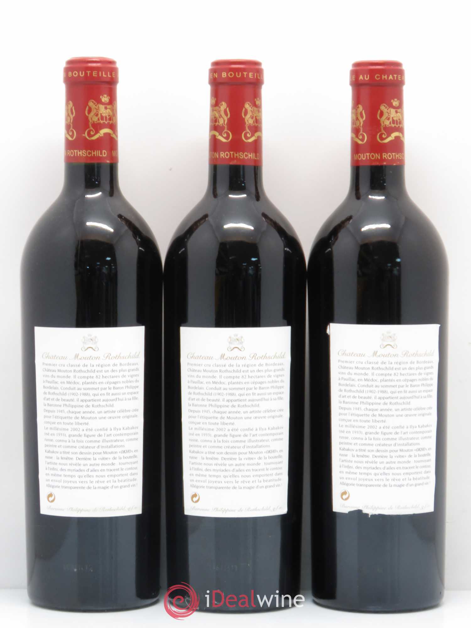 Château Mouton Rothschild 1er Grand Cru Classé 2002 - Lot de 3 bouteilles - 1